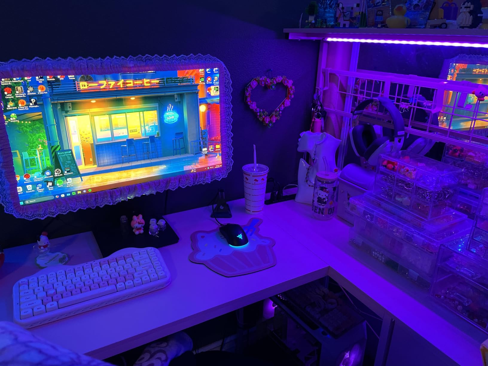 MOTPK 43 L Shaped Gaming Desk for Small Rooms, Compact Corner Computer Table with Shelf & Hutch, 4 Drawers, Reversible Study Desk with LED Light, Power Outlets & USB Ports, Home Office Table, Black customer photo 1