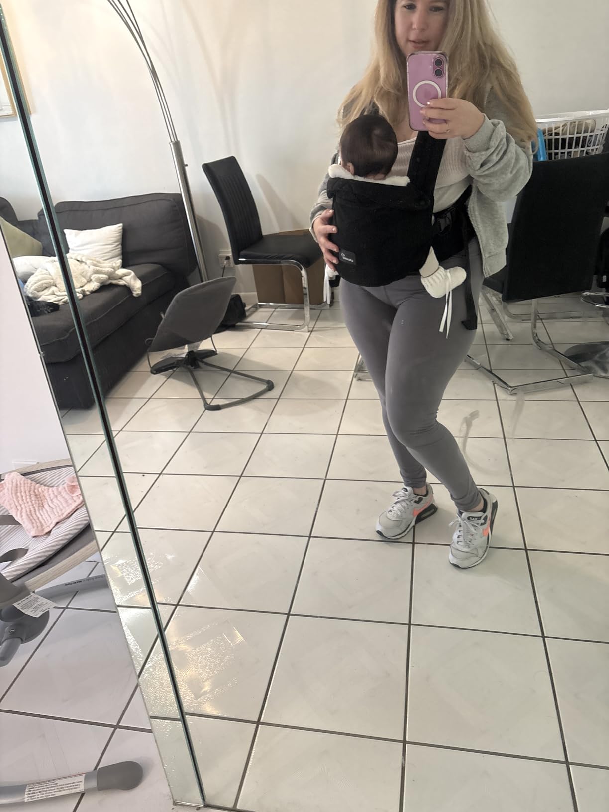 GROWNSY Baby Carrier Newborn to Toddler, Lightweight Ergonomic 7-44 lbs Newborn Carrier with Head Support, Easy to Wear Hands Free Infant Carrier for 0-36 Months, Houndstooth customer photo 2