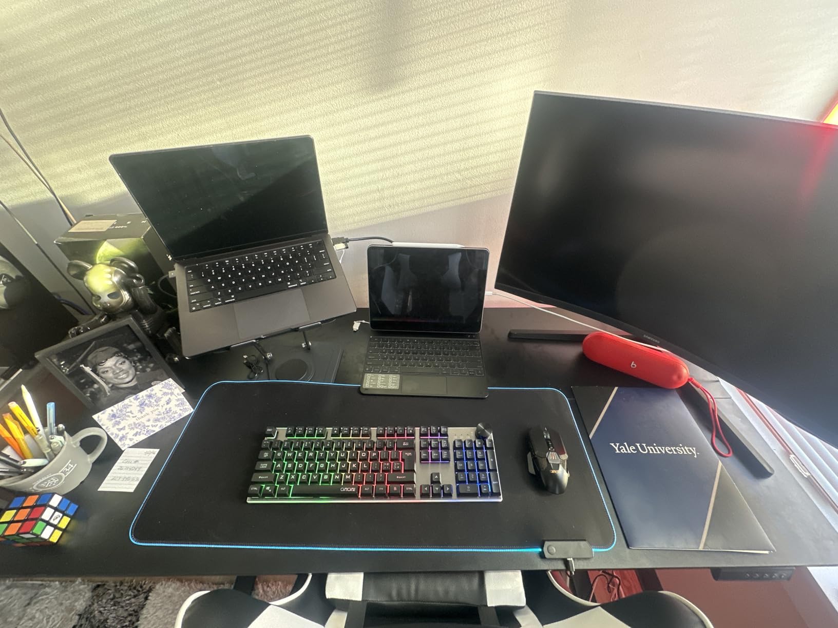 Veken 55 Inch Large Electric Standing Gaming Desk, Heights Adjustable, Sit to Stand Up, Work Home Office Computer Table for Study, Walking Pad, Writing, and Games, Wooden Desktop Desks, Black customer photo 1