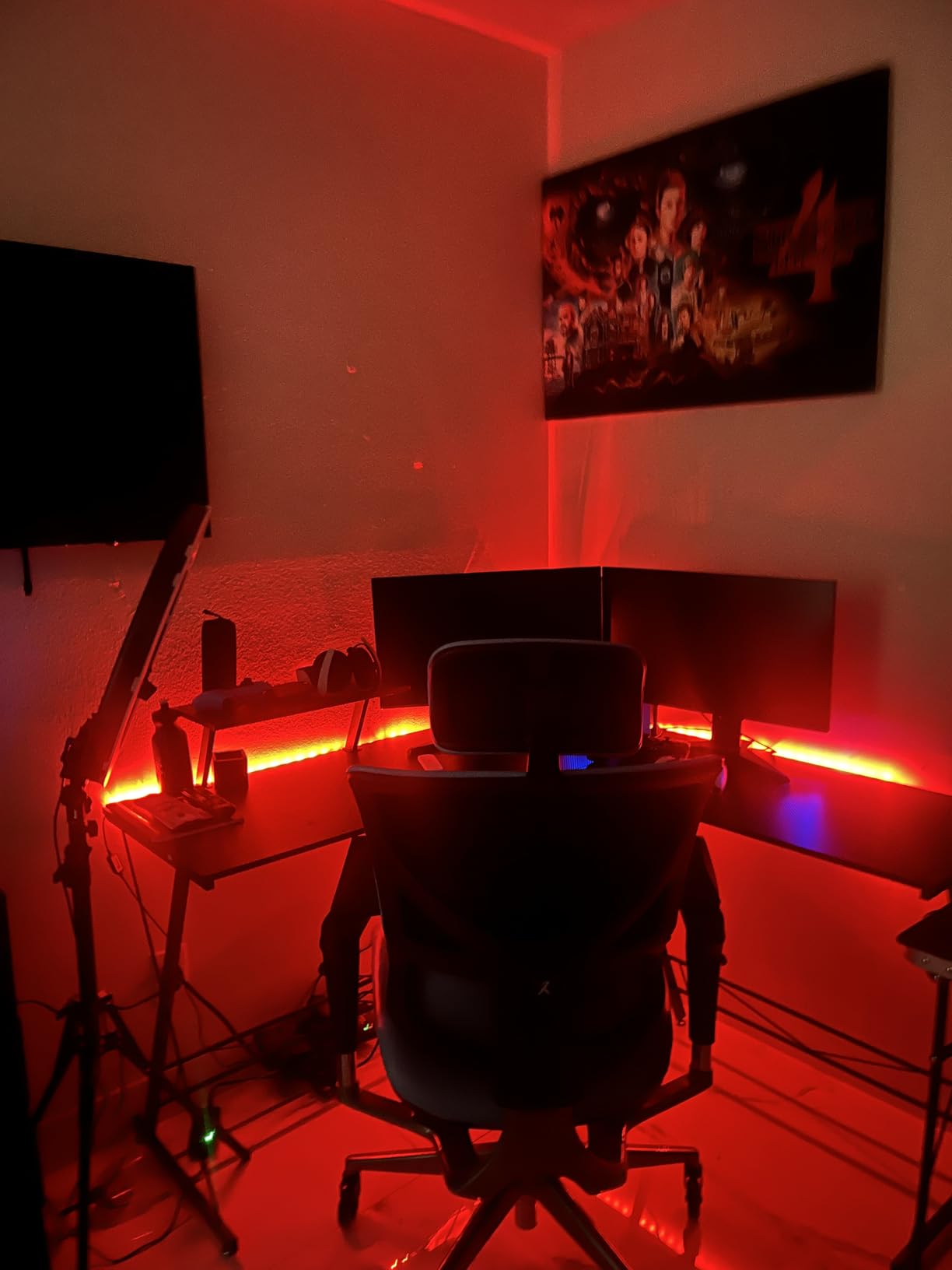 Mr IRONSTONE Gaming Desk with LED Lights, L Shaped Desk Corner with Cup Holder & Headphone Hook, Computer Desk Home Office Desks with Large Monitor Stand, Carbon Fiber Surface, Black 51 Inch customer photo 2