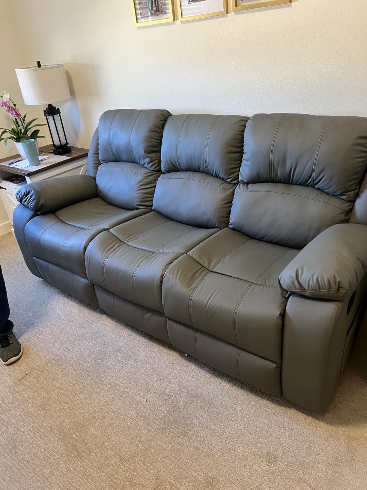 Reclining Loveseat Recliner Sofa, 2 Seat Leather Recliner Couch with Side Pocket for Living Room, RV, Home Theater(Loveseat,Beige) customer photo 1