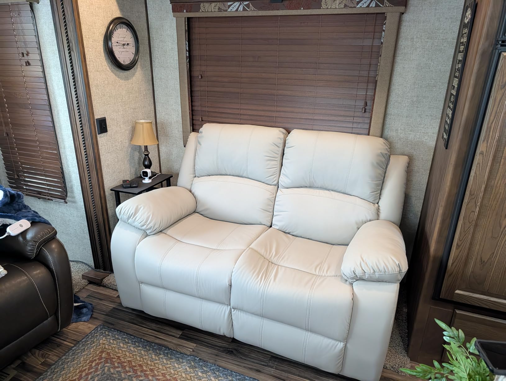 Reclining Loveseat Recliner Sofa, 2 Seat Leather Recliner Couch with Side Pocket for Living Room, RV, Home Theater(Loveseat,Beige) customer photo 2