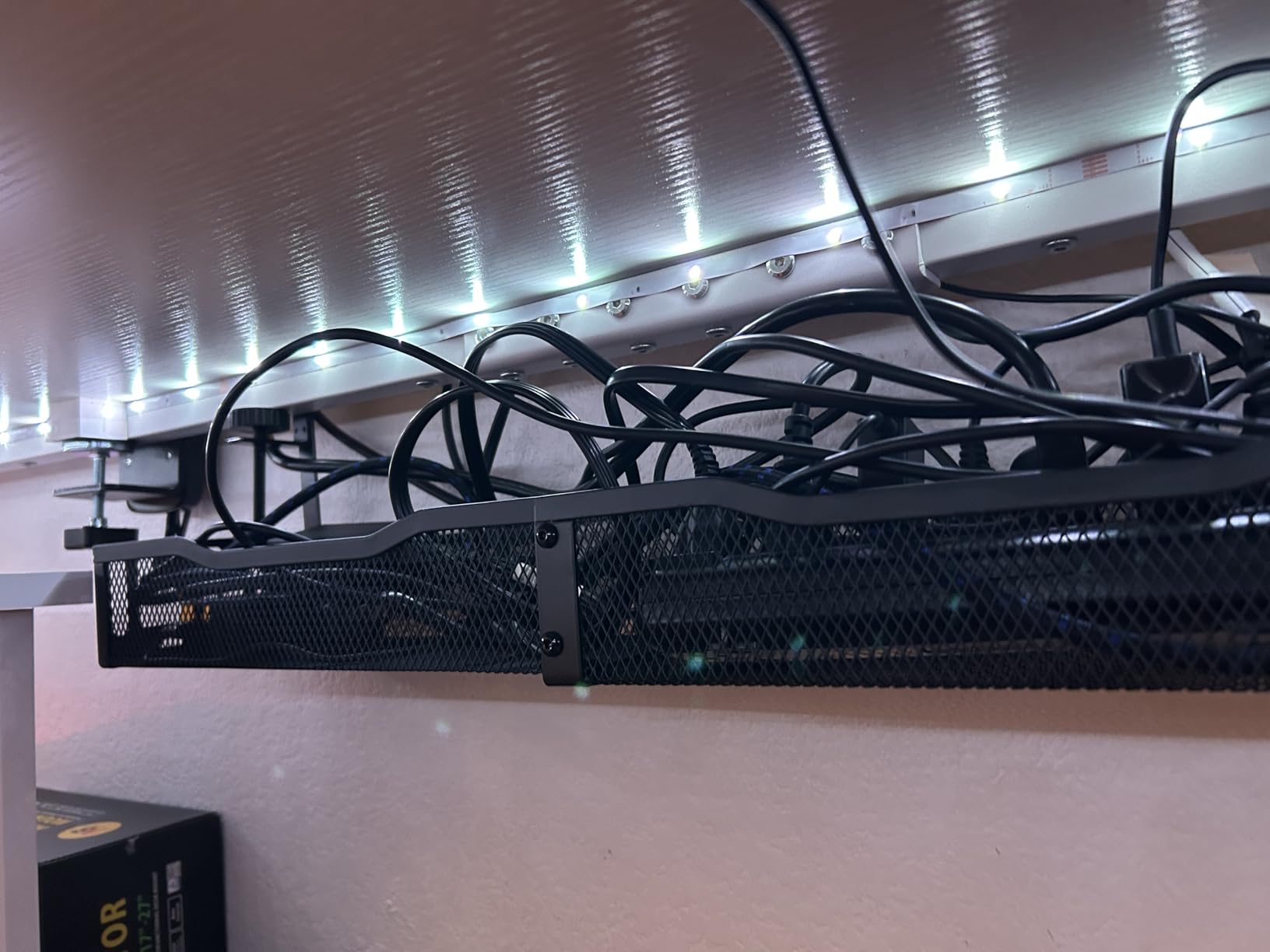 Cable Management, 25'' Cable Management Under Desk No Drill, Metal Cord Organizer with Clamp for Standing Desk, Cable Organizer for Home Office, Black customer photo 2