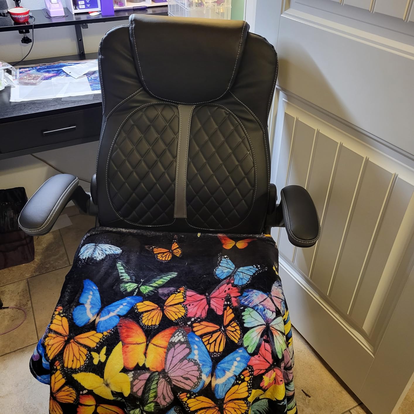 GTPLAYER Office Computer Gaming Chair Ergonomic Desk Chair for Adults with Lumbar Support Flip-Up Arms Adjustable Height Swivel Wheels PU Leather Executive Design for Short People Use, Blue customer photo 1