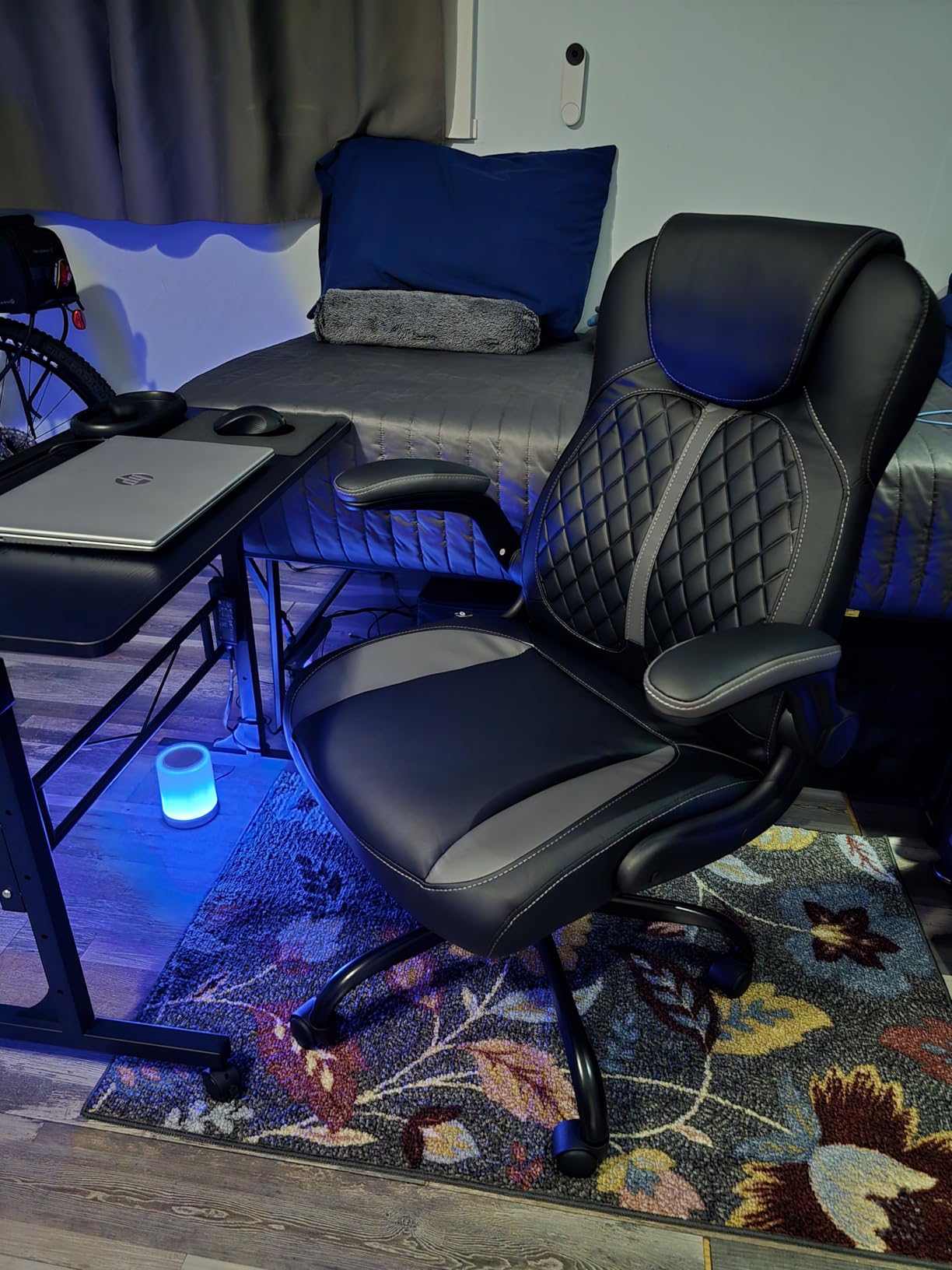 GTPLAYER Office Computer Gaming Chair Ergonomic Desk Chair for Adults with Lumbar Support Flip-Up Arms Adjustable Height Swivel Wheels PU Leather Executive Design for Short People Use, Blue customer photo 2