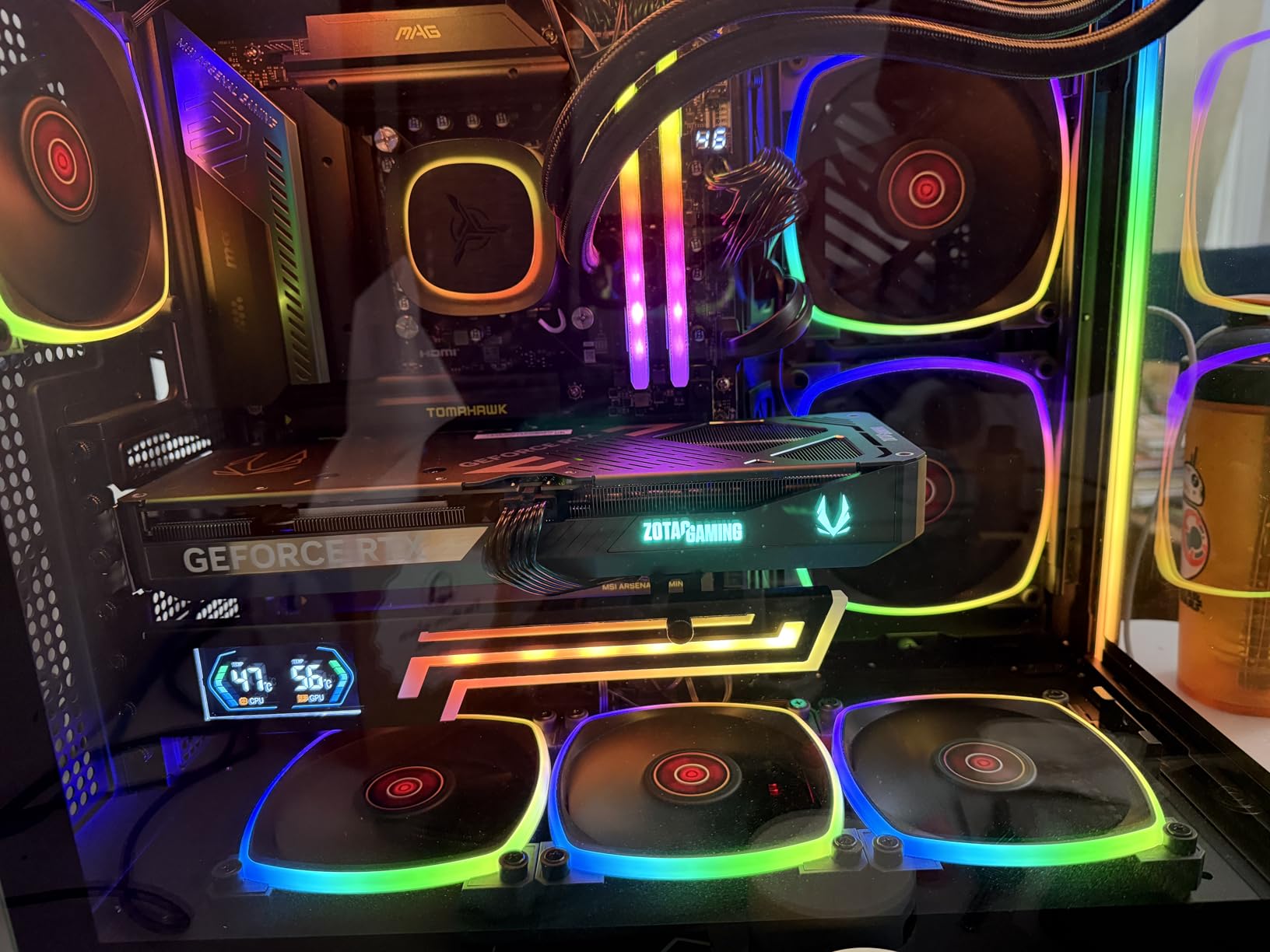 ARGB GPU Support Bracket with CPU & GPU Temp Display, Universal Graphics Card Support, Multi Angle Adjustable GPU Sag Bracket for Video Cards, GPU Stand Built-in 5V3PIN Addressable RGB Strip customer photo 1