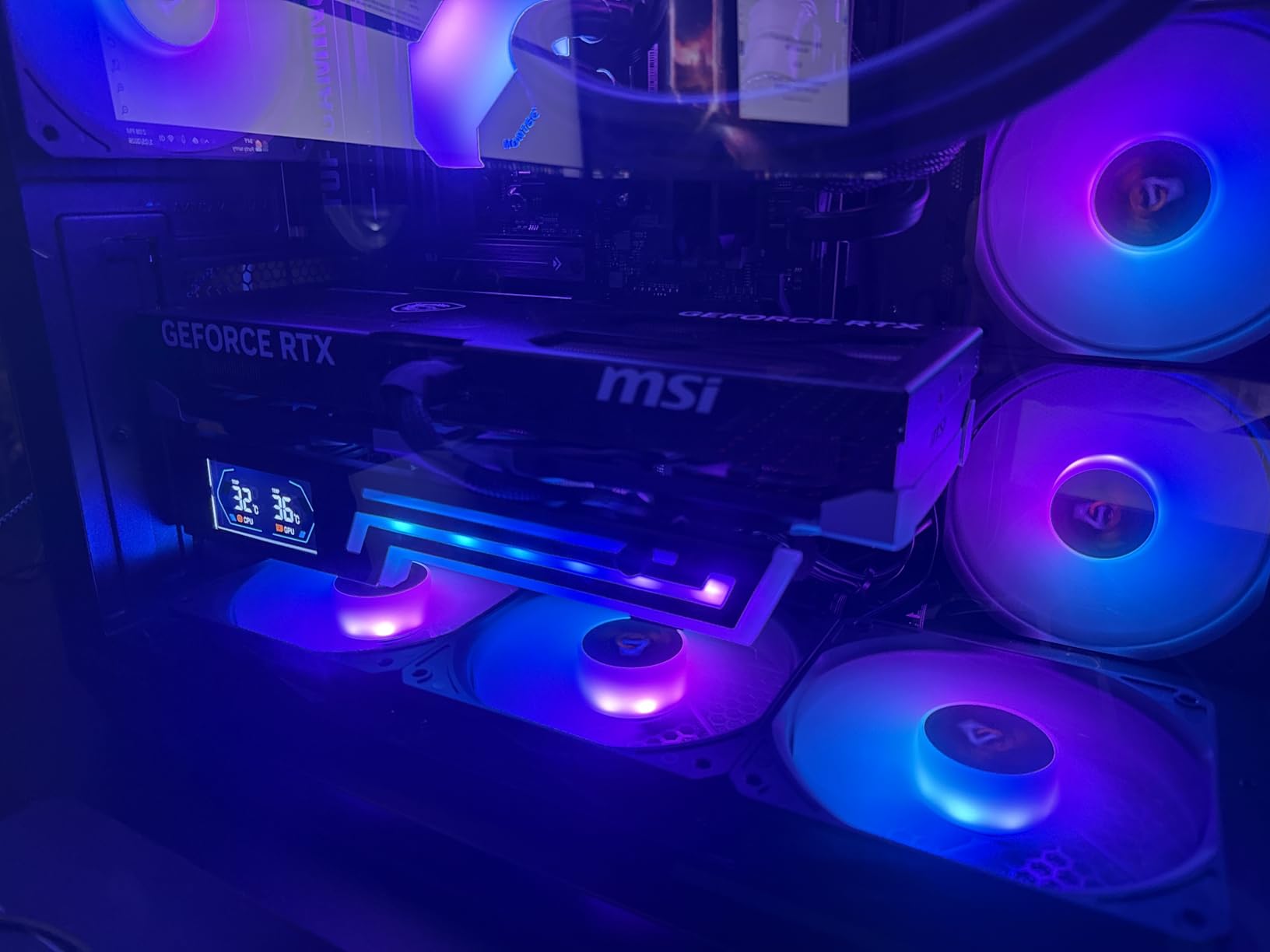 ARGB GPU Support Bracket with CPU & GPU Temp Display, Universal Graphics Card Support, Multi Angle Adjustable GPU Sag Bracket for Video Cards, GPU Stand Built-in 5V3PIN Addressable RGB Strip customer photo 2