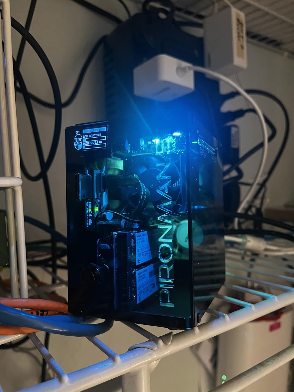 Pironman 5-MAX Dual NVMe M.2 SSD PCIe PC Case for Raspberry Pi 5 NAS RAID 0/1 Hailo-8L AI Accelerator PWM Tower Cooler+Dual RGB Fans, 0.96