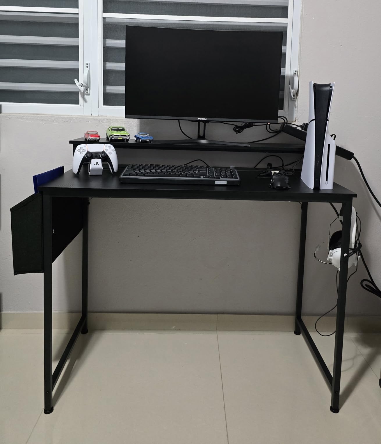 Lufeiya Small Desk with Power Outlets and LED Lights, 32 Inch Teen Writing Study Table Home Office Computer Desks with Monitor Stand, Gaming Desk with Charging Station, Black customer photo 1