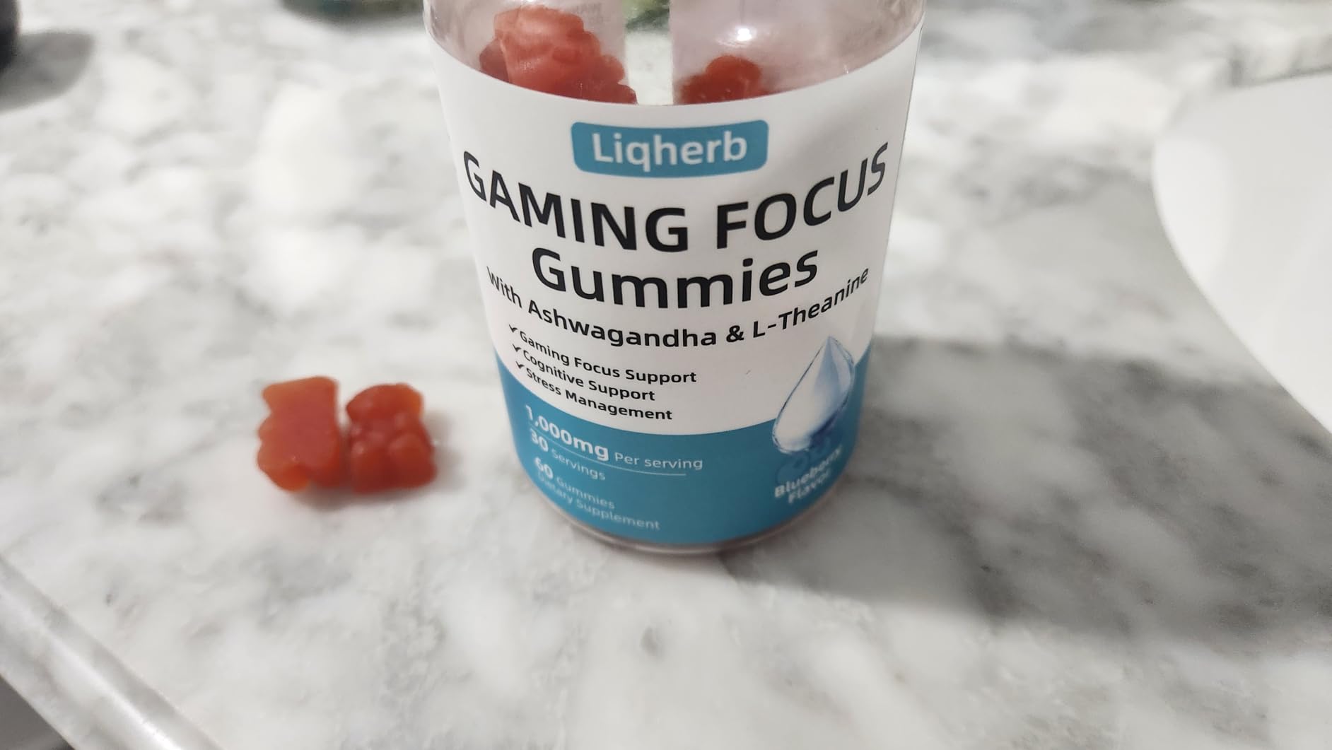 Focus Gummy for Gaming: with L-Theanine, Ashwagandha & Taurine, Stress Relief, Energy & Focus, for Gamers & Pros, Caffeine-Free, Sugar-Free Blueberry Flavor, Vegan, Non-GMO, Gluten Free, 60 Count customer photo 1