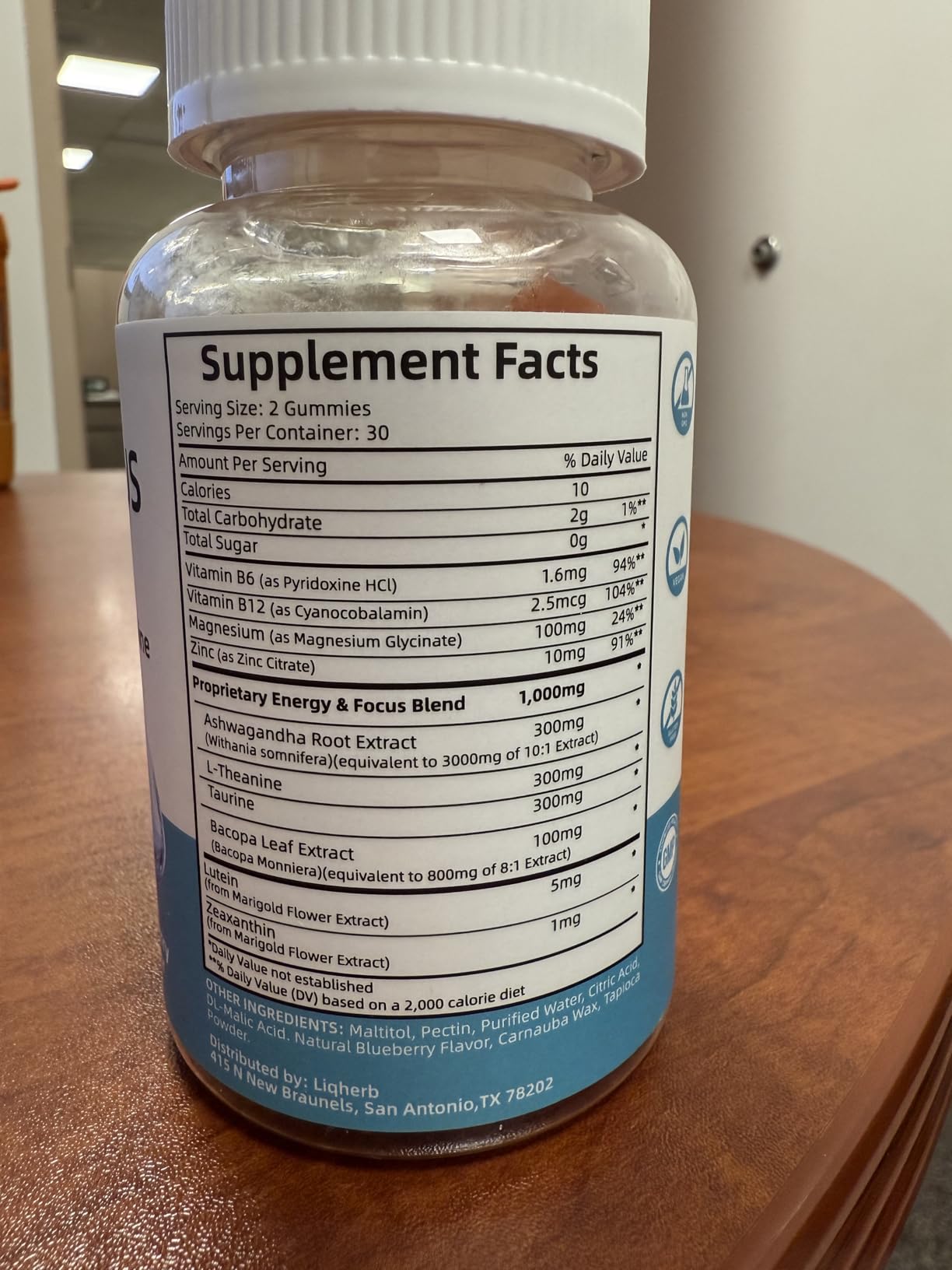 Focus Gummy for Gaming: with L-Theanine, Ashwagandha & Taurine, Stress Relief, Energy & Focus, for Gamers & Pros, Caffeine-Free, Sugar-Free Blueberry Flavor, Vegan, Non-GMO, Gluten Free, 60 Count customer photo 2