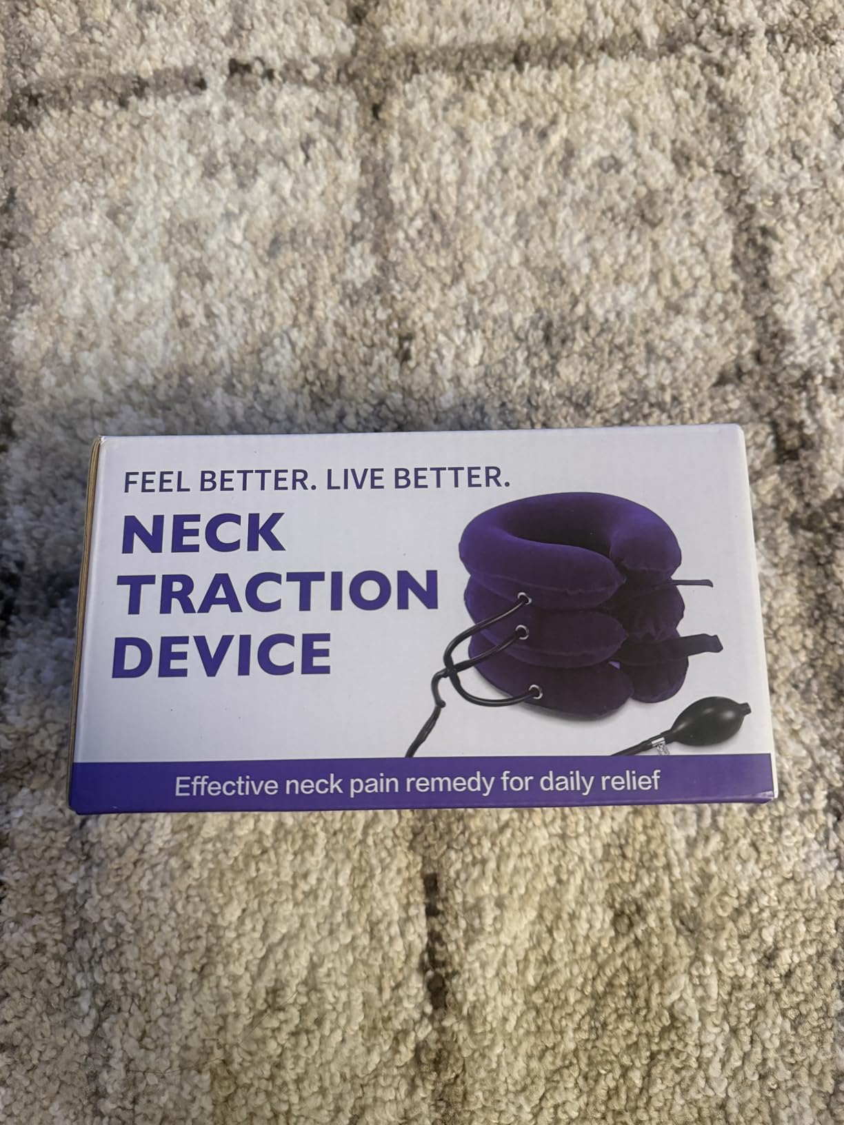 Cervical Neck Traction Device for Home Use Pain Relief,Neck Stretcher,Inflatable Support Neck Brace Adjustable,Neck Stress Relief&Relaxation Metal Valve TPU Liner with Air-Tightness(Blue) customer photo 2