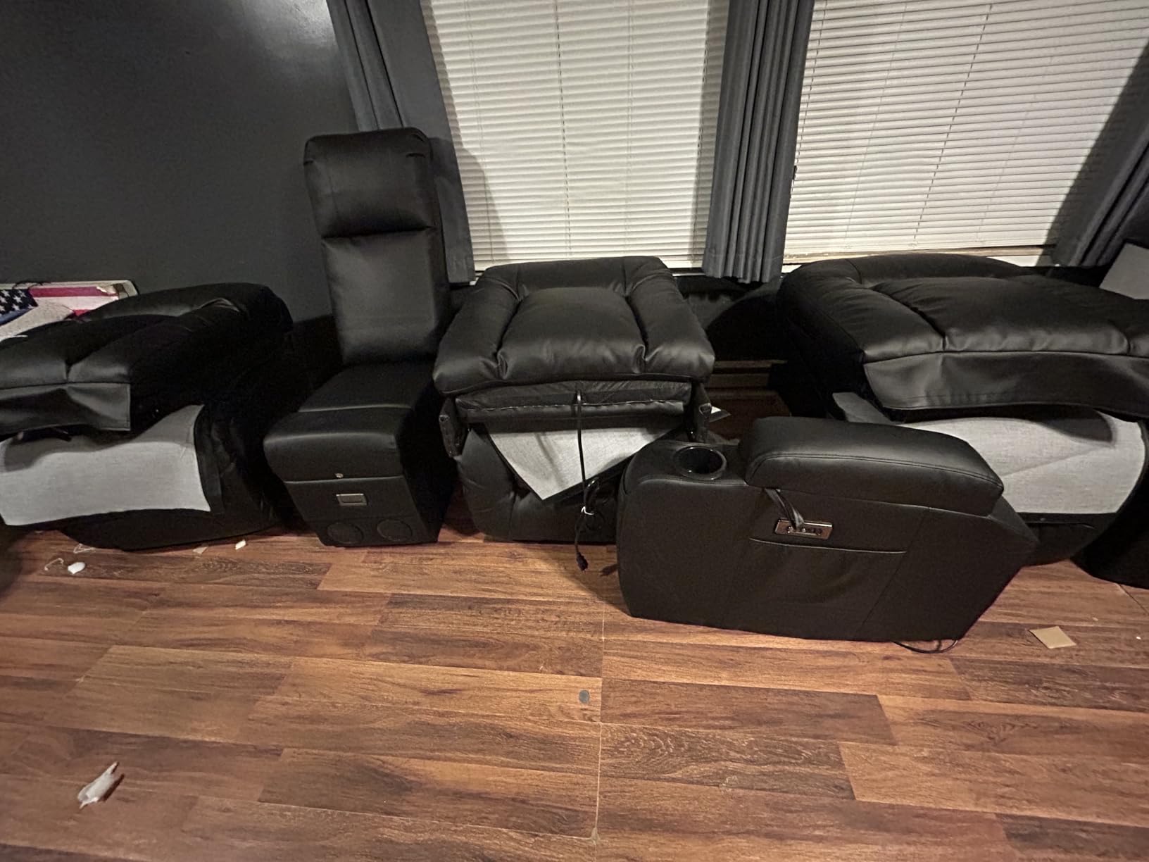 URRED Loveseat Recliner Sofa with Massage and Heat, Power Reclining Loveseat Sofa RV Couch with Console, Home Theater Seating with LED Lights, Bluetooth Speaker, USB, Outlets, Faux Leather, Dark Brown | Wall Hugger, Double Recliner, Zero Gravity, Full Body Massage, Storage customer photo 2