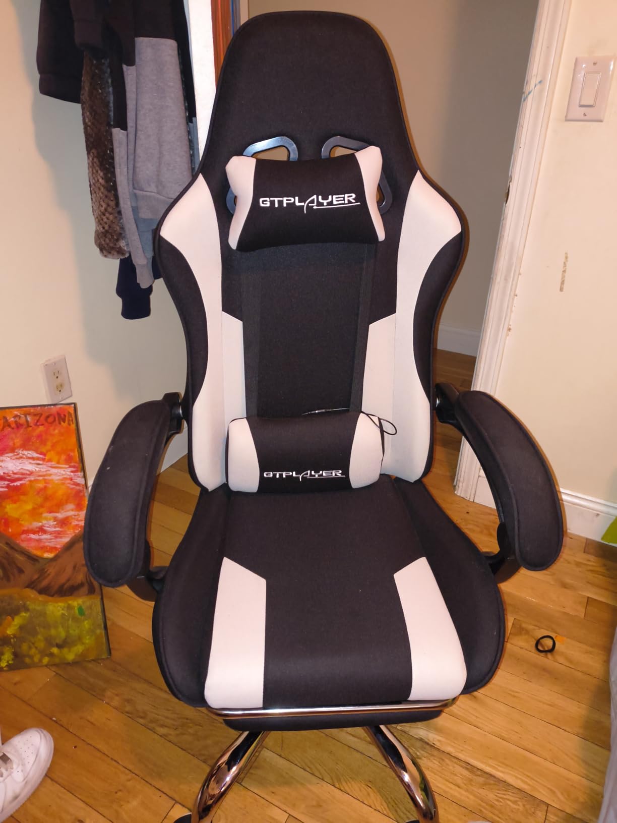 GTPLAYER Gaming Chair, Computer Chair with Footrest and Lumbar Support, Height Adjustable Game Chair with 360°-Swivel Seat (Snow White) customer photo 2