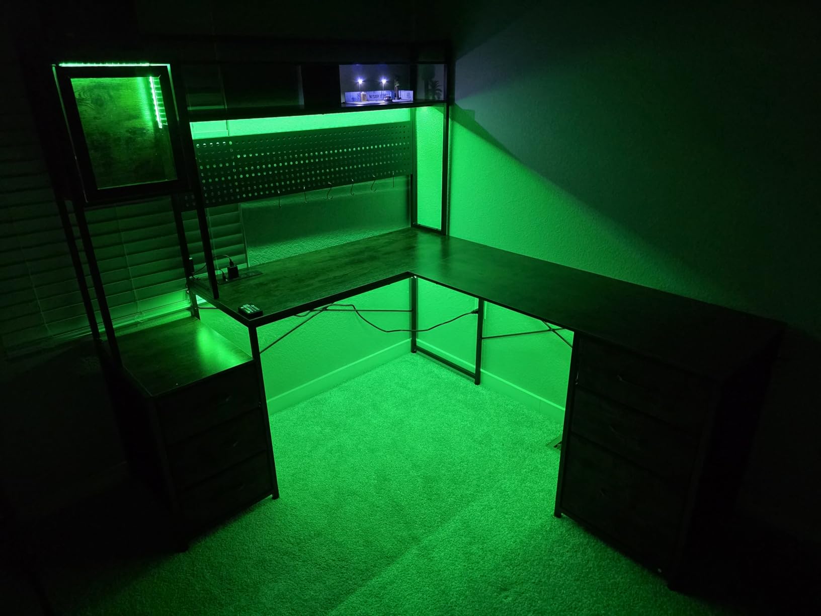 SEDETA L Shaped Gaming Desk with 6 Drawers, Reversible Computer Office Desk with File Drawer, Hutch, Storage Shelves, Gaming Corner Desk with Led Lights, Power Outlet for Two Person, Rustic Brown customer photo 2