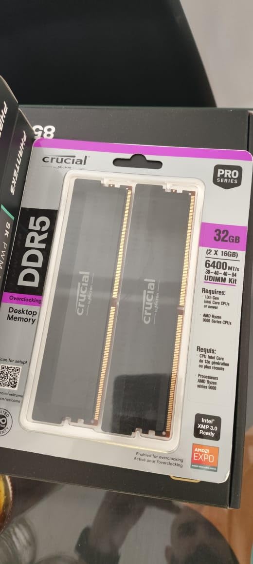 Crucial Pro DDR5 RAM 32GB Kit (2x16GB), 6400MHz CL32, Overclocking Desktop Gaming Memory, Intel XMP 3.0 & AMD Expo Compatible, Black - CP2K16G64C32U5B customer photo 1