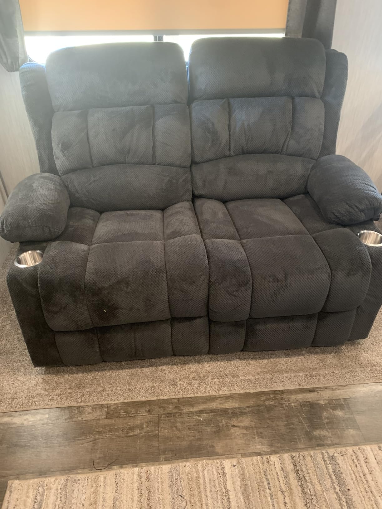 RV Loveseat Recliner Sofa, Reclining Loveseat Home Theater Seating with USB Ports, Cup Holders, Insert Pockets, Wall Hugger RV Recliners for Movie Room, Recline Movie Seats Gaming Sofa, Brown customer photo 1
