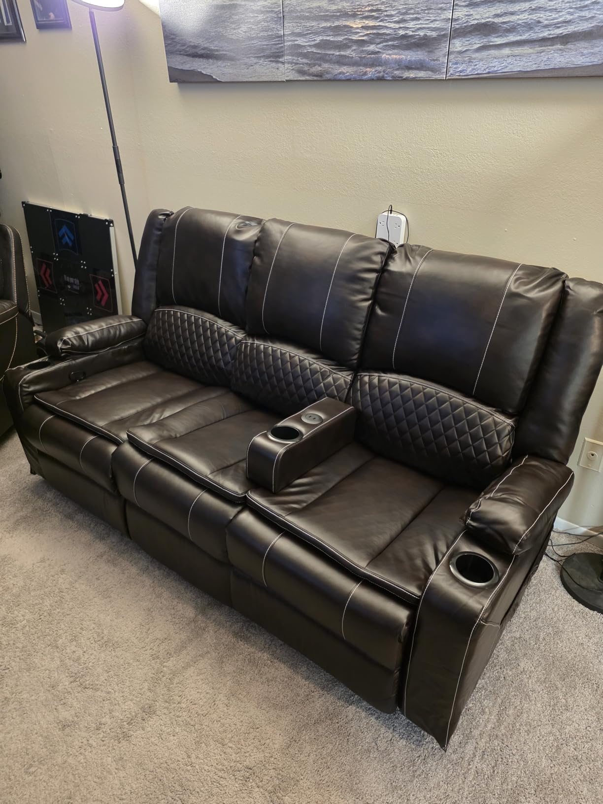 Loveseat Recliner Sofa, Power Reclining Loveseat Sofa RV Couch with Removable Armrest and Remote Control, Wall Hugger Home Theater Seating with 2-Tier Cushions, Storage & USB Ports, Grey customer photo 2