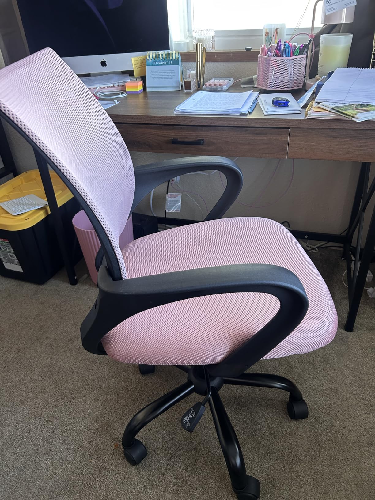 DUMOS Office Desk Chair - Ergonomic Mid Back with Lumbar Support & Rocking Mode, Height Adjustable with Fixed Armrest, for Home, Computer, Gaming, Conference, Meeting, 360 degree Swivel, Black, 2 Pack customer photo 1