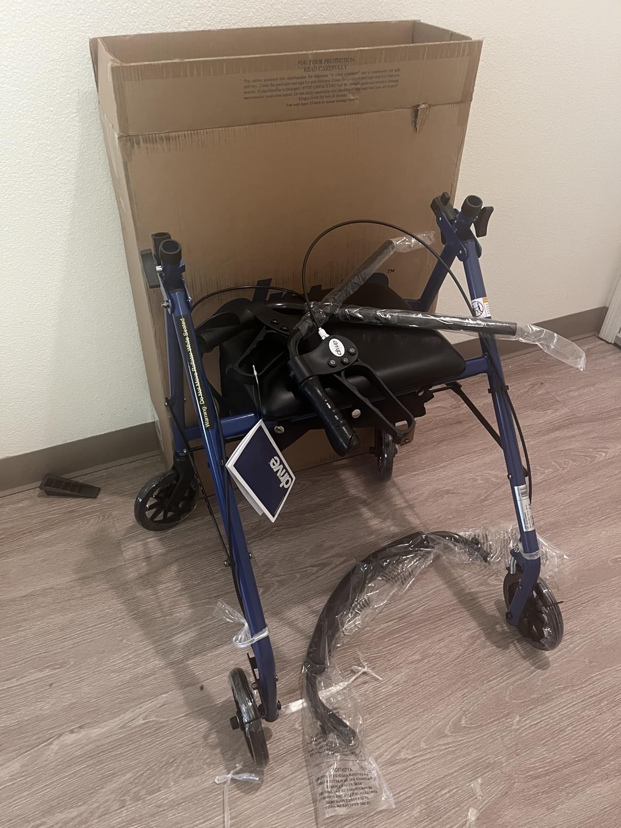 Drive Medical Aluminum Rollator Walker - Fold Up - Padded Seat - 6 Inch Wheels - Lightweight Portable Design - Indoor Outdoor Mobility Aid - Blue customer photo 2