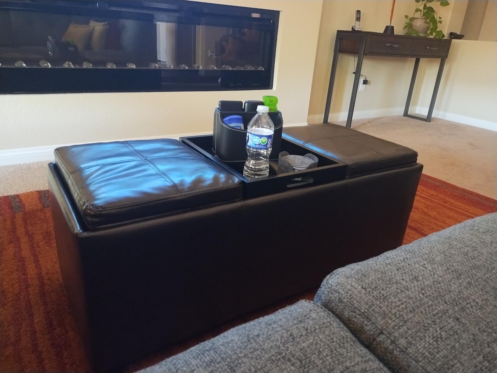 SIMPLIHOME Avalon Storage Ottoman - 42 inch Wide Upholstered Vegan Leather Rectangular Flip-Top Ottoman in Tanners Brown, Contemporary Coffee Table Ottoman for Living Room with Hidden Storage customer photo 1