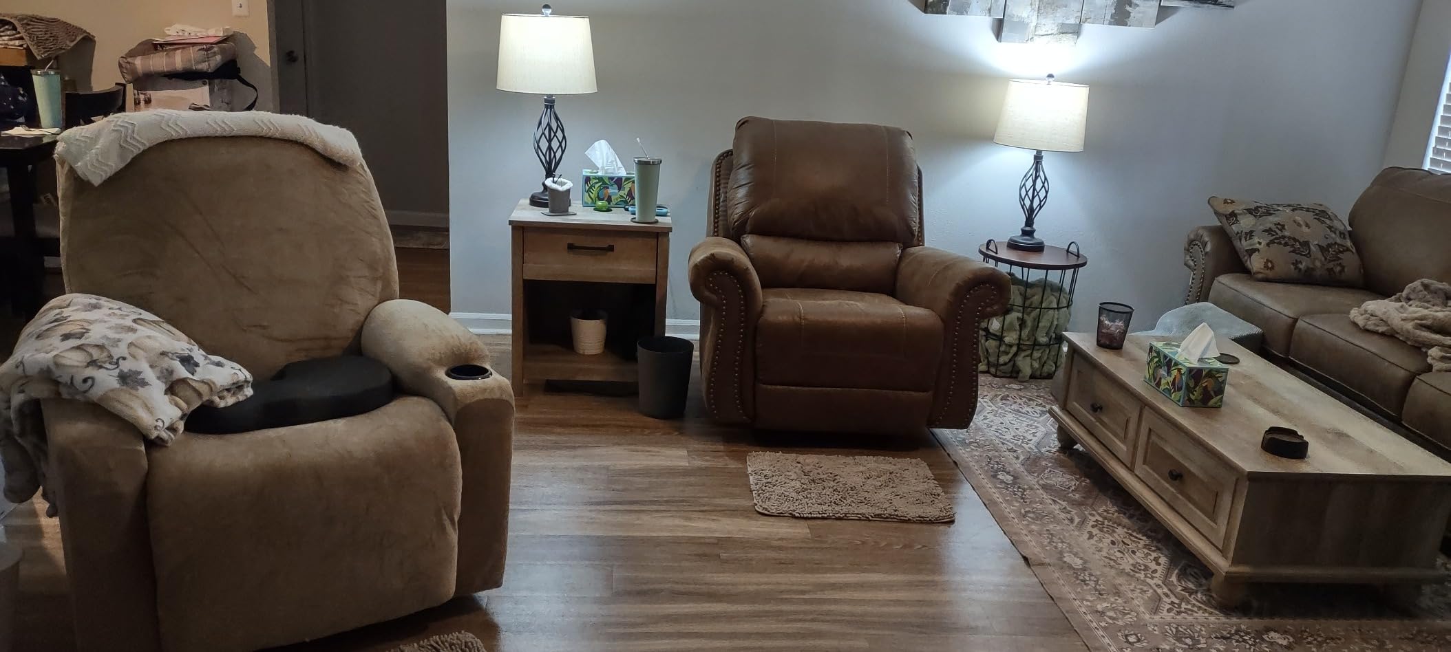 Signature Design by Ashley Larkinhurst Faux Leather Manual Rocker Recliner with Nailhead Trim, Brown customer photo 1