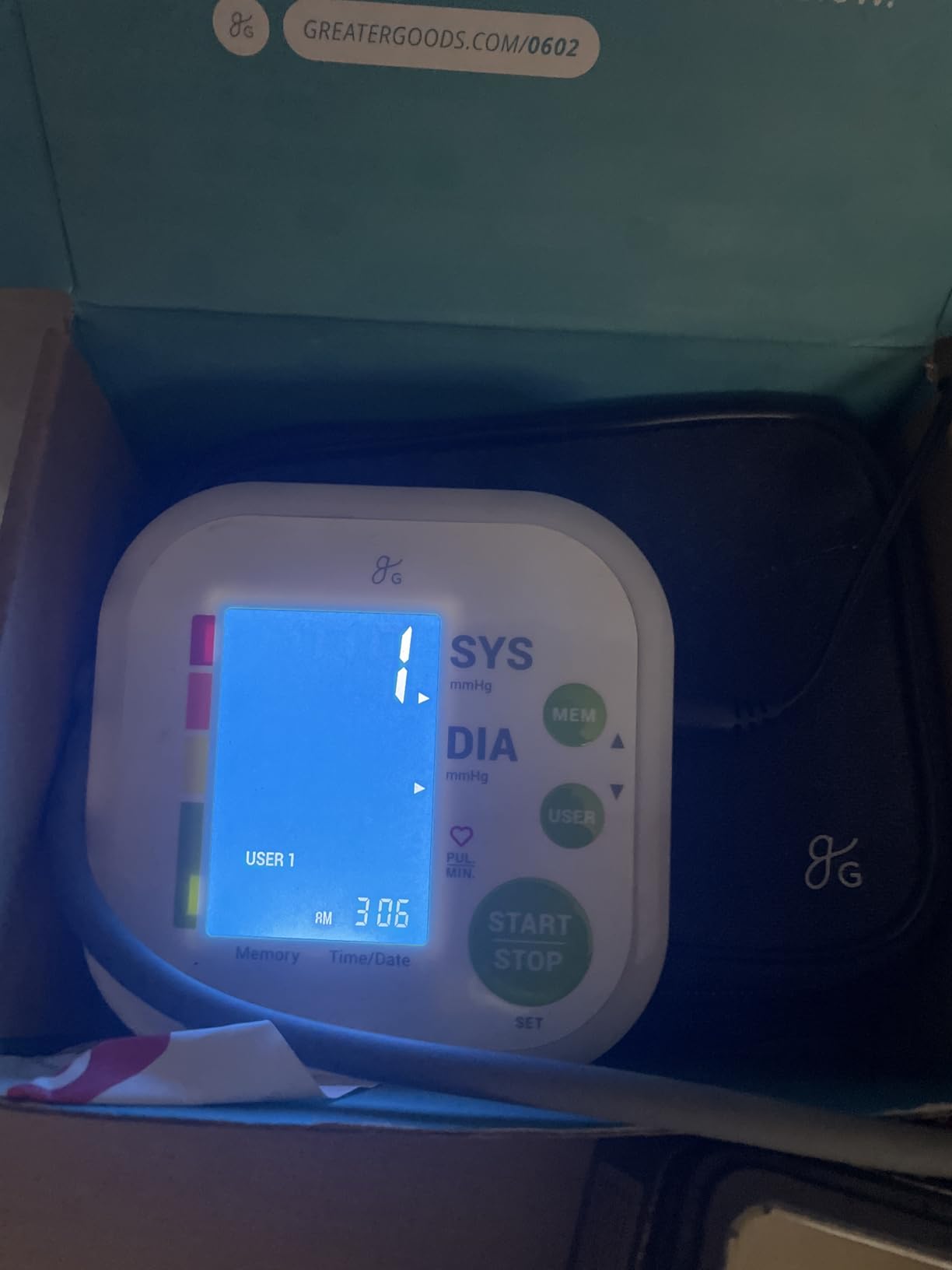 Greater Goods Upper Arm Blood Pressure Monitor for Home Use - Automatic One-Touch BP Machine, Wide-Range Cuff (8.7