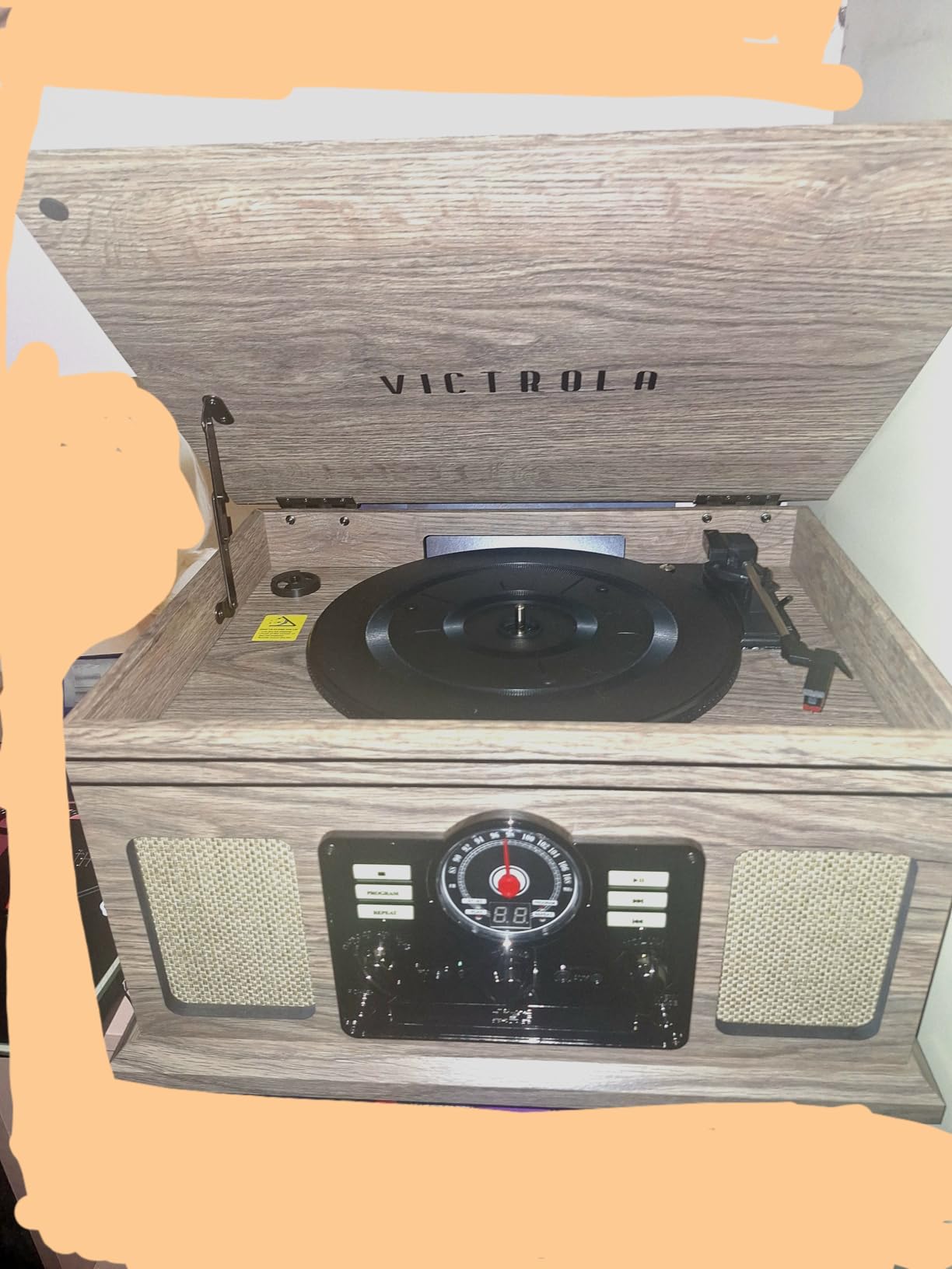 Victrola The Quincy 6-in-1 Bluetooth Record Player & Multimedia Center with Built-in Speakers - 3-Speed Turntable, CD & Cassette Player, FM Radio, Wireless Music Streaming (Mahogony) customer photo 1