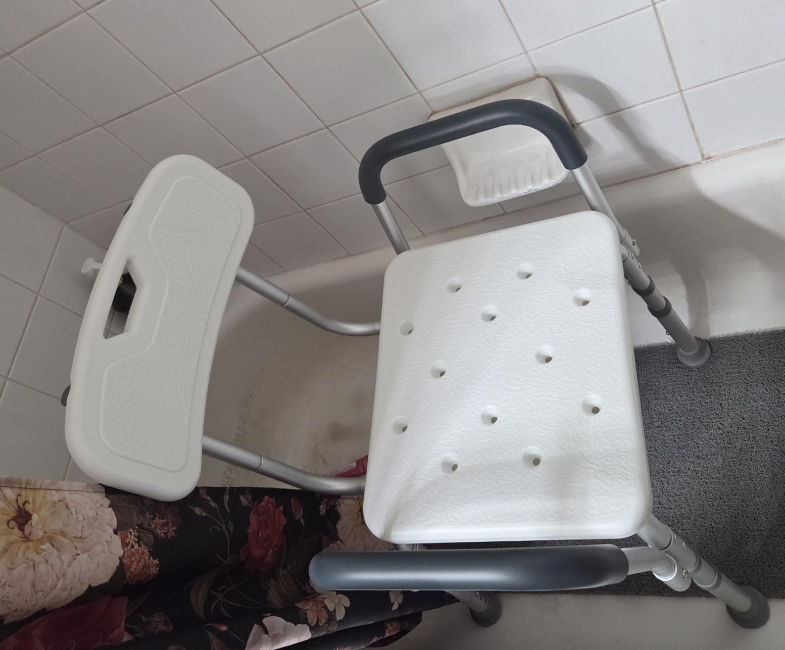 Drive Medical Shower Chair with Back & Padded Arms - Adjustable Height Bath Seat for Safety & Comfort - Lightweight Aluminum Construction- 350 Lb Capacity - White customer photo 2