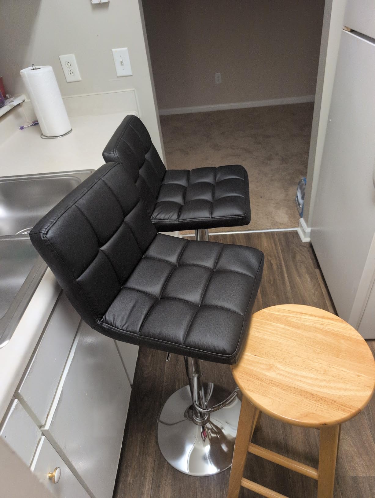 Homall Bar Stools Modern PU Leather Adjustable Swivel Barstools, Armless Hydraulic Kitchen Counter Bar Stool Extra Height Square Island Barstool with Back Set of 2 (Leather, Black) customer photo 2