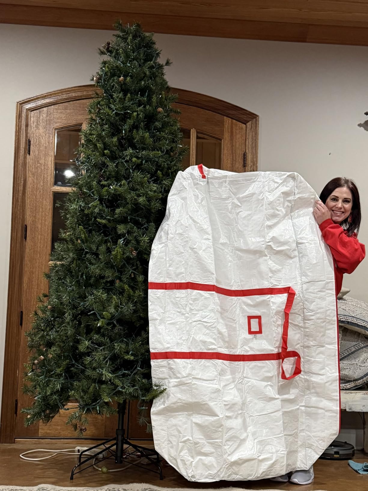 Zober Christmas Tree Storage Bag - Fits 7.5 Ft Artificial Trees - Plastic, Waterproof Christmas Tree Bag For Storage Box For Xmas - Strong, Durable Handles - Label Card Slot - Red customer photo 2