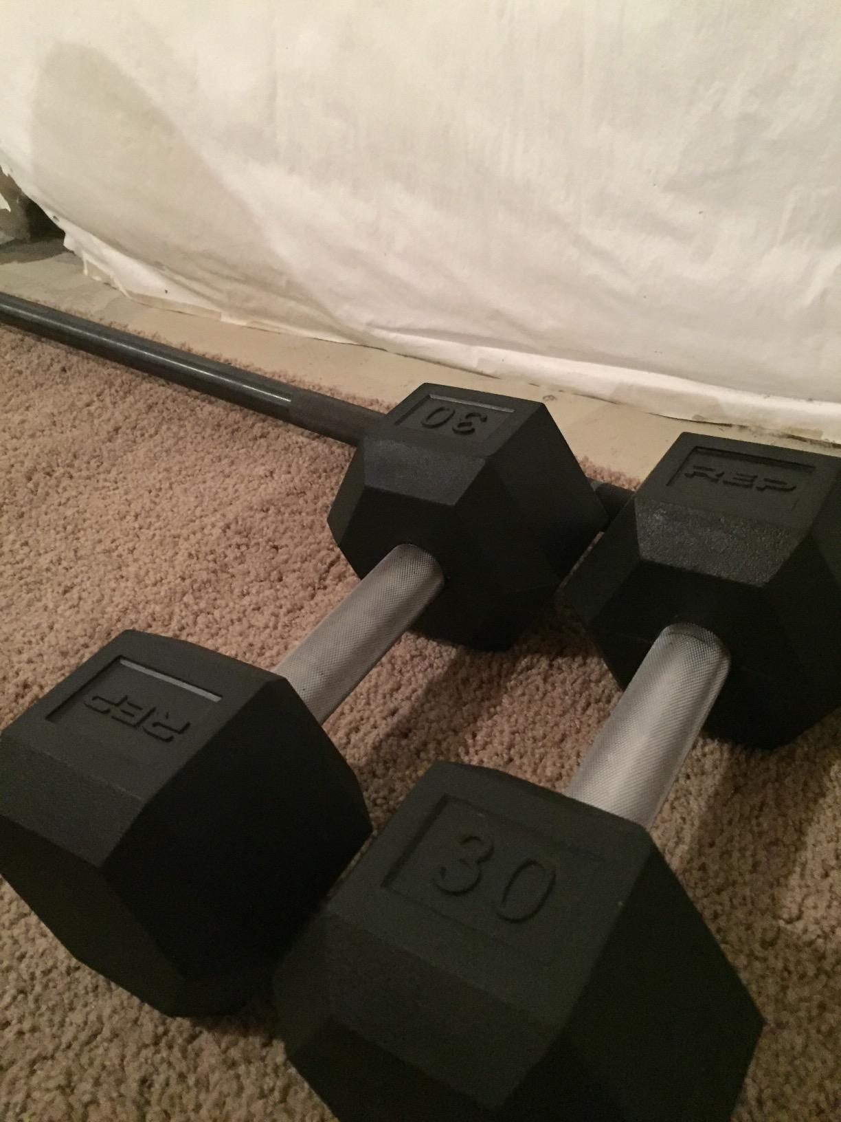 Rep Fitness Rubber Hex Dumbbell(s) - Low Odor, Fully Knurled Handle customer photo 2