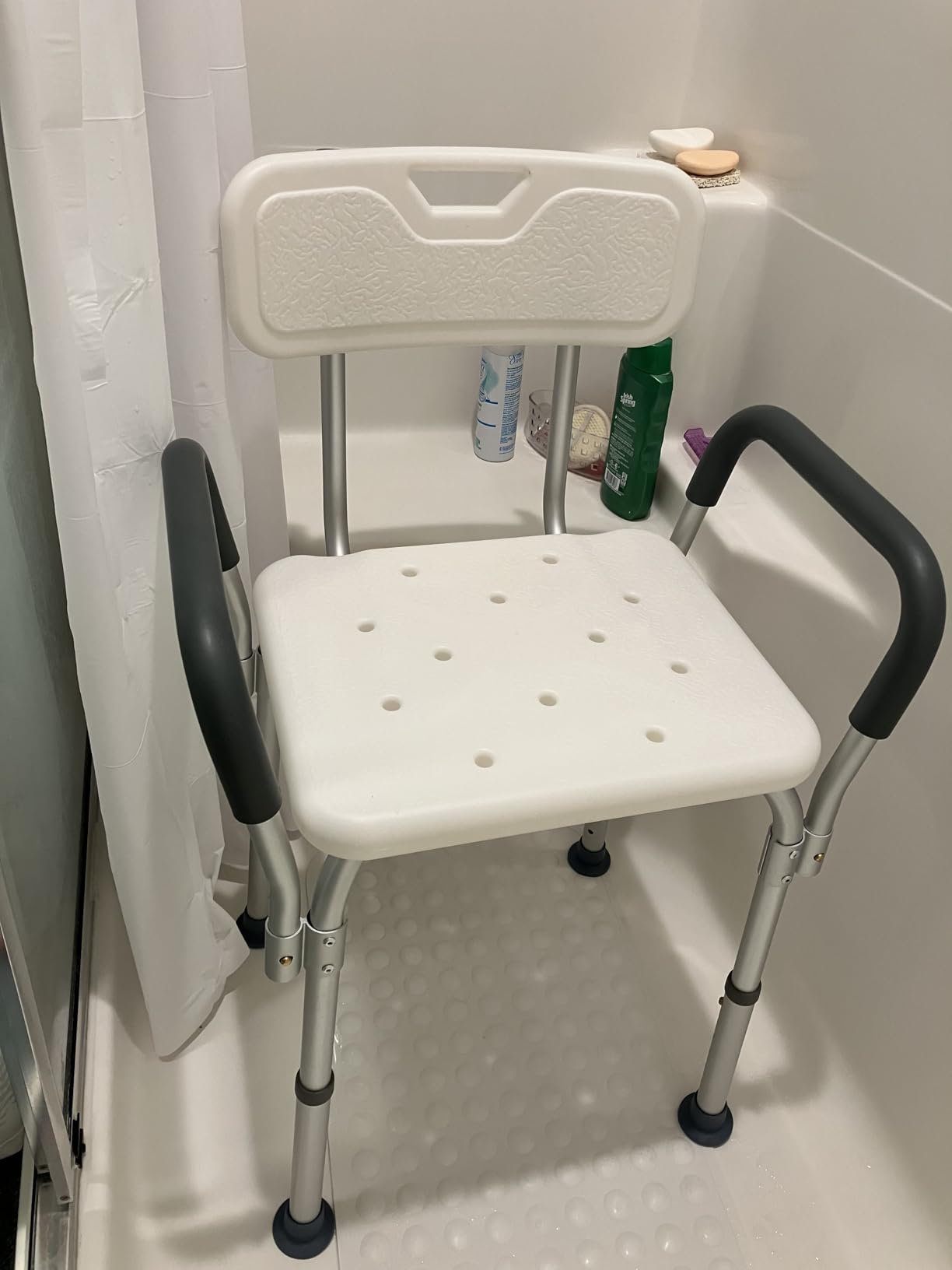 Medline Shower Chair for Elderly, Adults & Disabled, Aluminum - Heavy Duty Shower Seat with Padded Arms and Back for Inside Shower, Adjustable Height Bath Stool for Bathtub, 350 lb, Slip Resistant customer photo 1