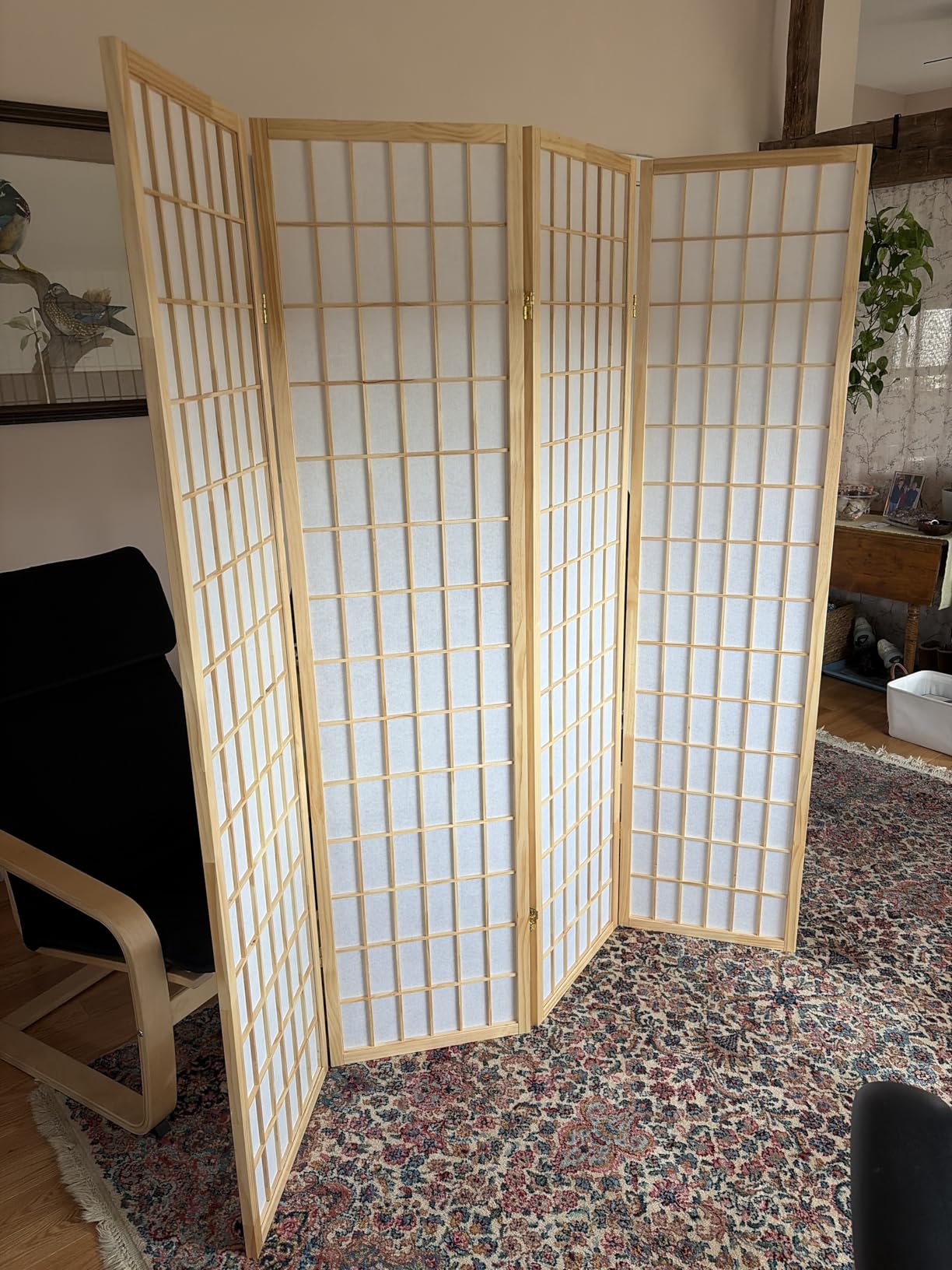 Roundhill Furniture Oriental Shoji 4 Panel Screen Room Divider, Cherry customer photo 1