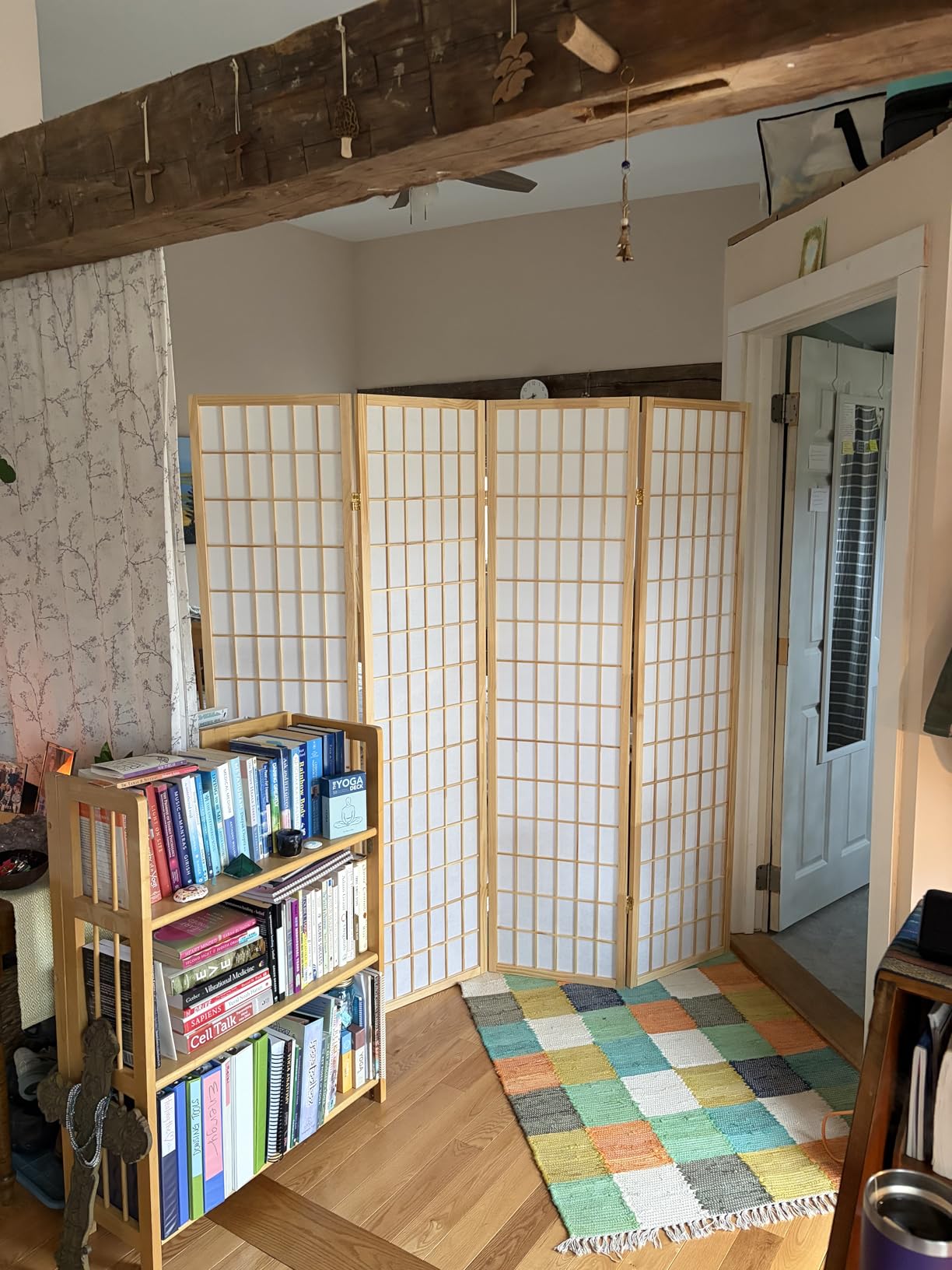 Roundhill Furniture Oriental Shoji 4 Panel Screen Room Divider, Cherry customer photo 2