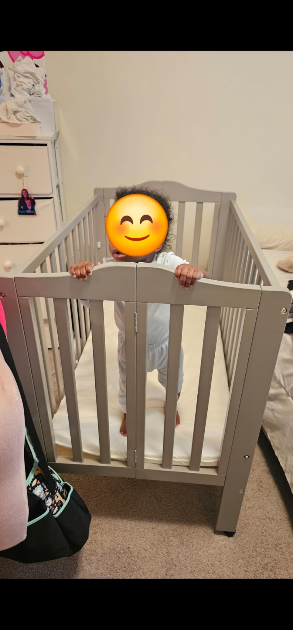 Delta Children Folding Portable Mini Baby Crib with 1.5-inch Mattress - Grey customer photo 2
