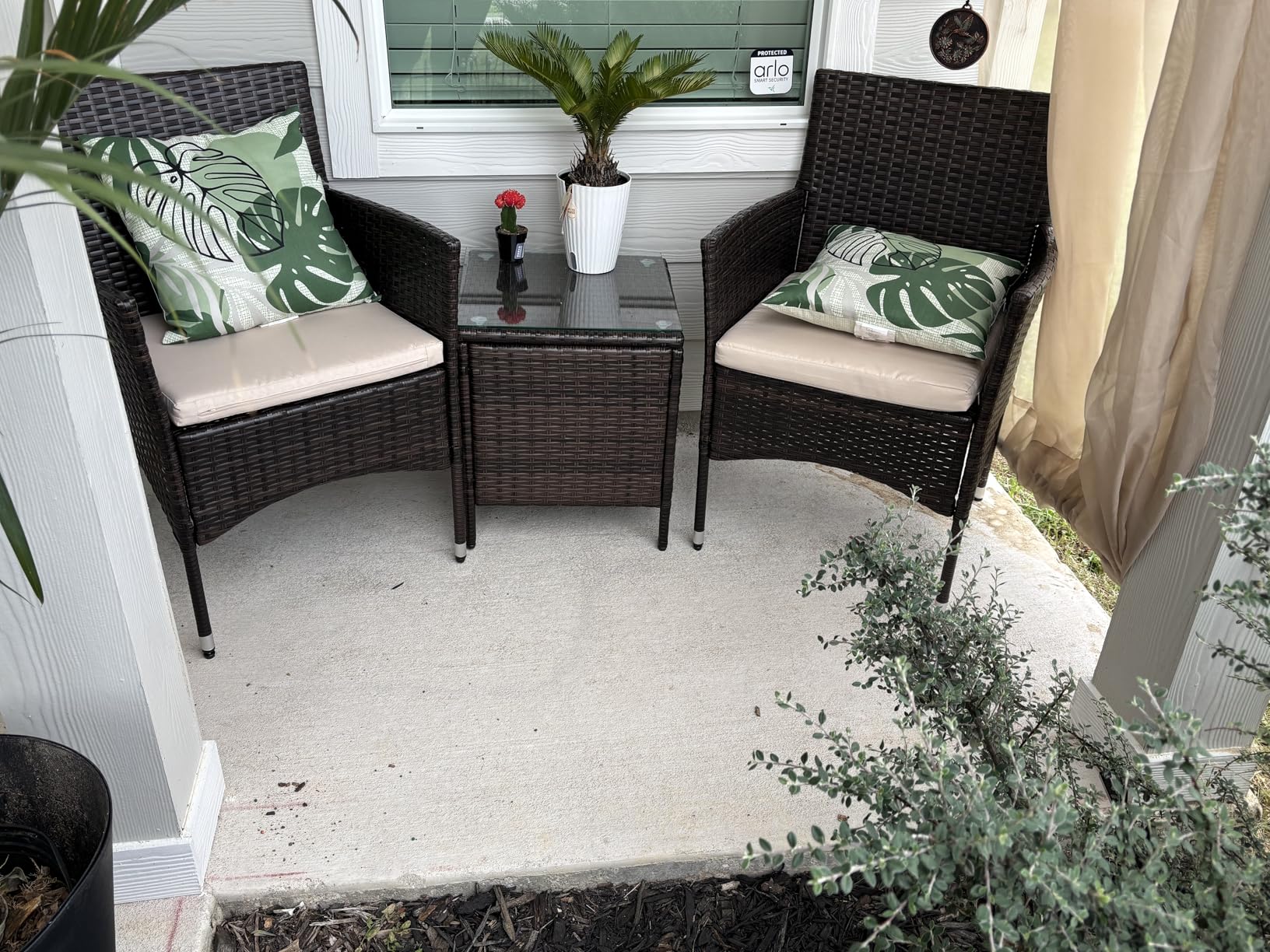 Devoko Patio Porch Furniture Sets 3 Pieces PE Rattan Wicker Chairs with Table Outdoor Garden Furniture Sets (Brown/Beige) customer photo 2
