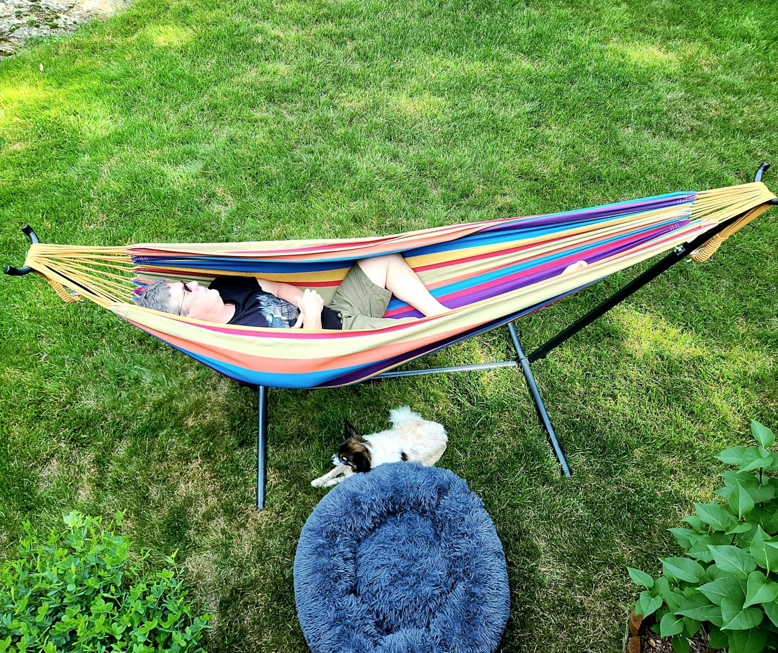 Vivere Double Cotton Hammock with Space Saving Steel Stand, 450 lb Capacity customer photo 2