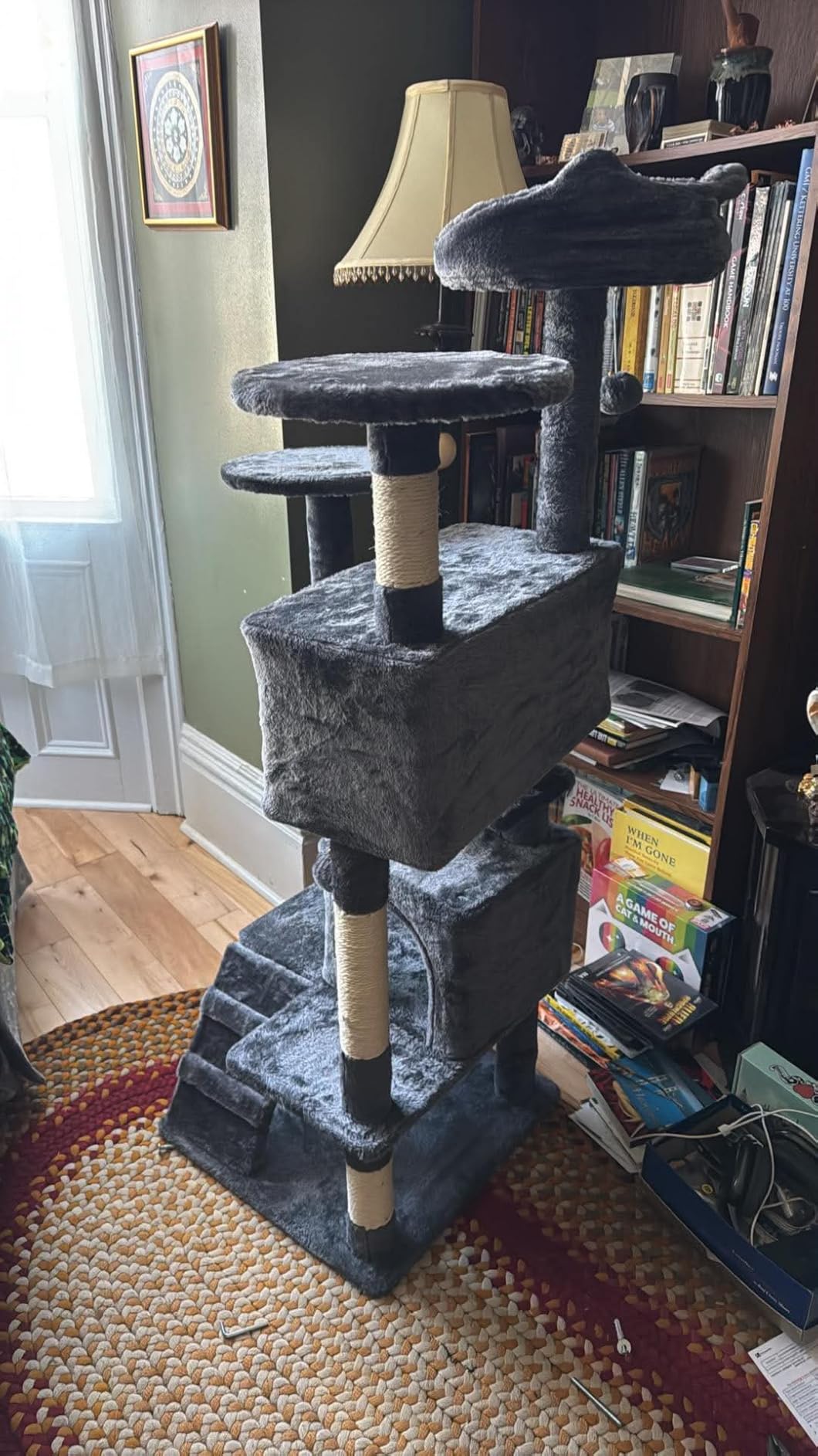 Yaheetech 54in Cat Tree, Multi-Level Cat Tower with Spacious Kitten-ear Perch, 2 Cozy Caves, Scratching Posts, Climbing Ladder, 2 Plush Balls, Durable Pet House Furniture for Indoor Kittens, Dark Gray customer photo 2