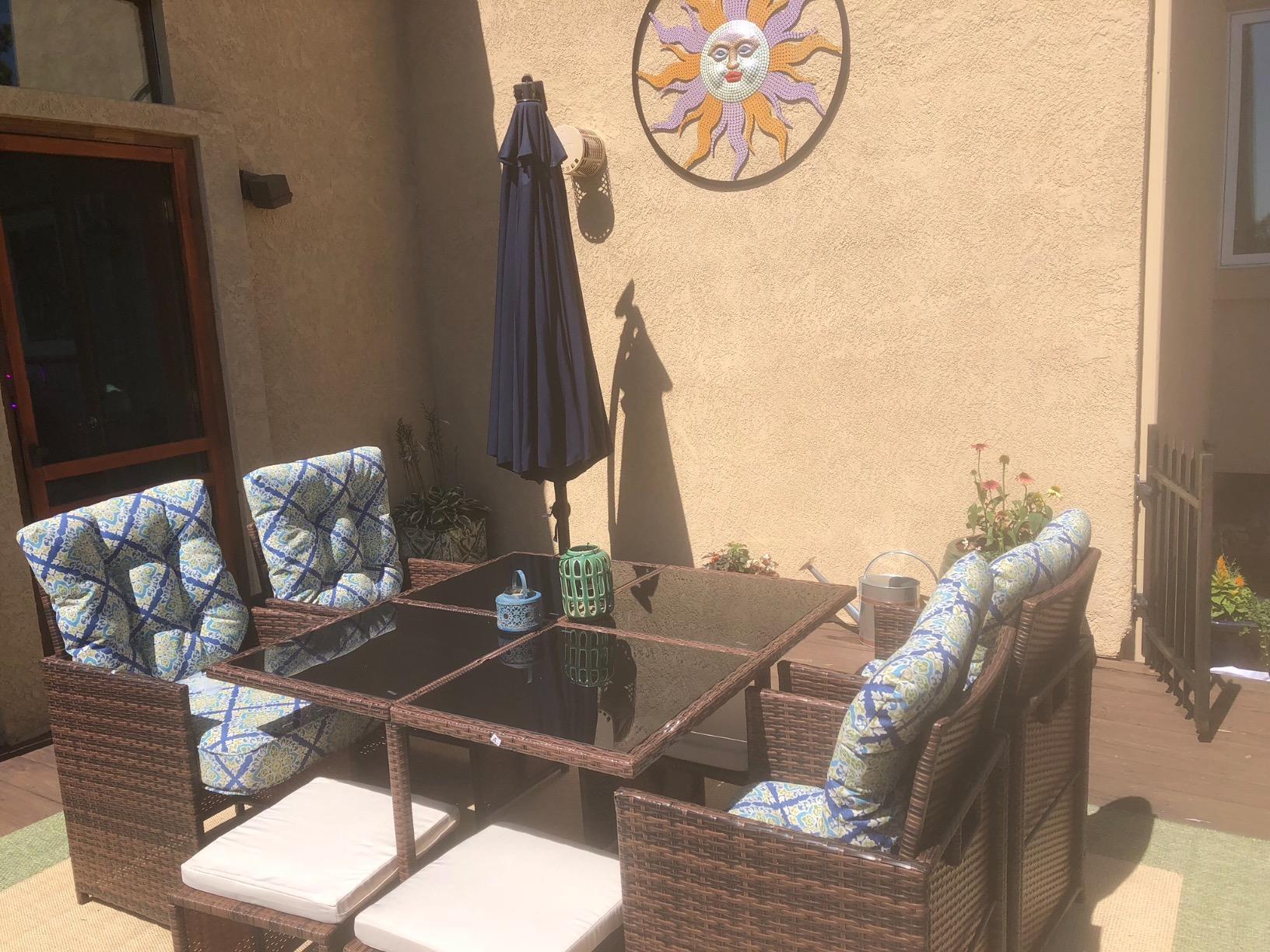 Devoko 9 Pieces Patio Dining Sets Outdoor Space Saving Rattan Chairs with Glass Table Patio Furniture Sets Cushioned Seating and Back Sectional Conversation Set (Beige) customer photo 2