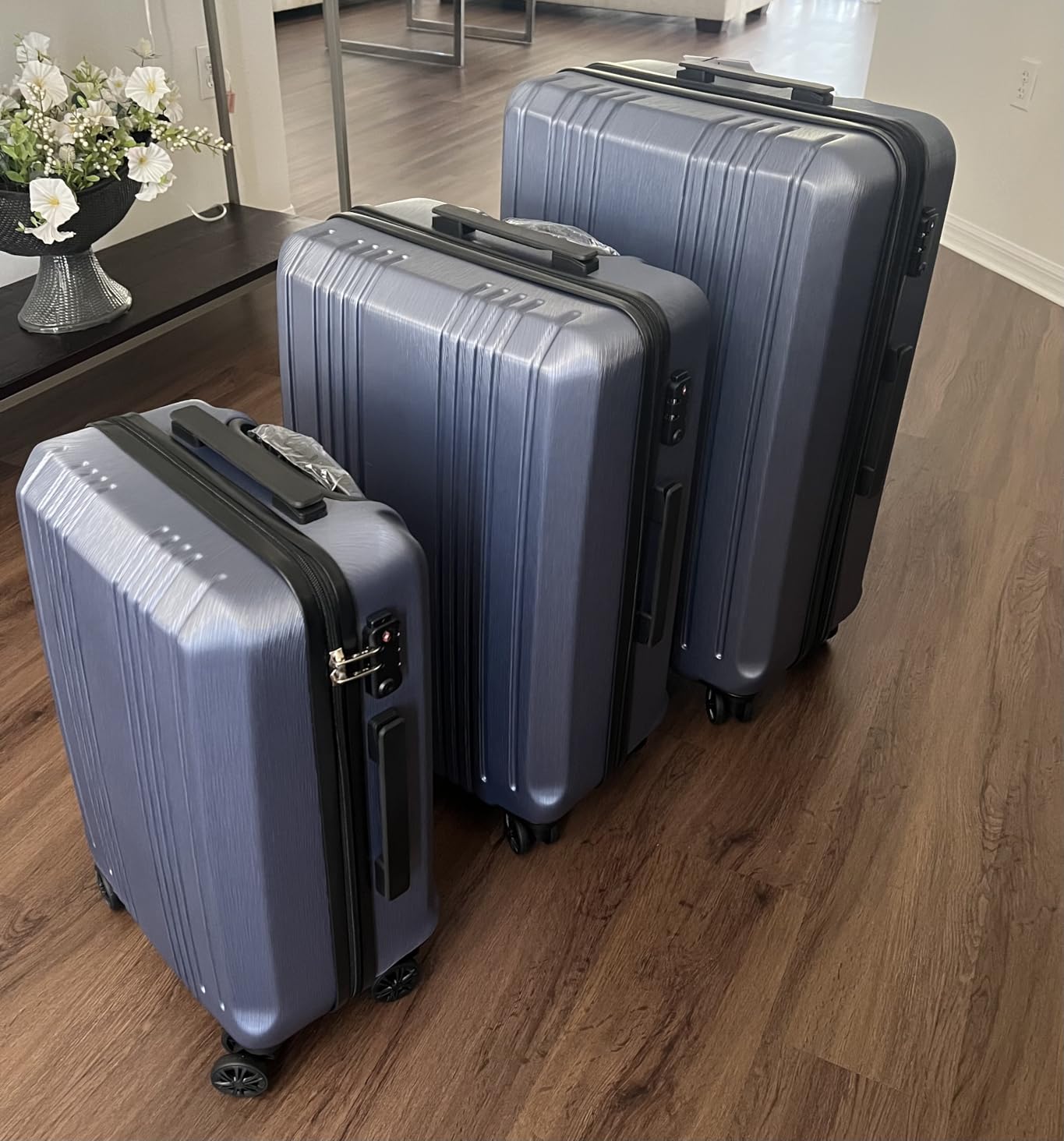 Coolife Luggage 3 Piece Set PC+ABS Hardshell Suitcases with TSA Lock, Spinner Lightweight (grey, 3 piece set) customer photo 1