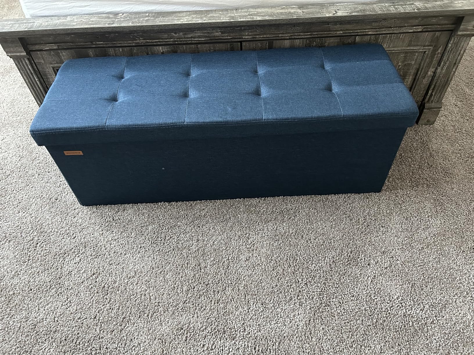 SONGMICS MAZIE Collection - 43 Inches Folding Storage Ottoman Bench, Ottoman Foot Rest, End of Bed Bench, Storage Chest, Load 660 lb, for Living Room, Bedroom, Entryway, Dark Gray ULSF77K customer photo 1