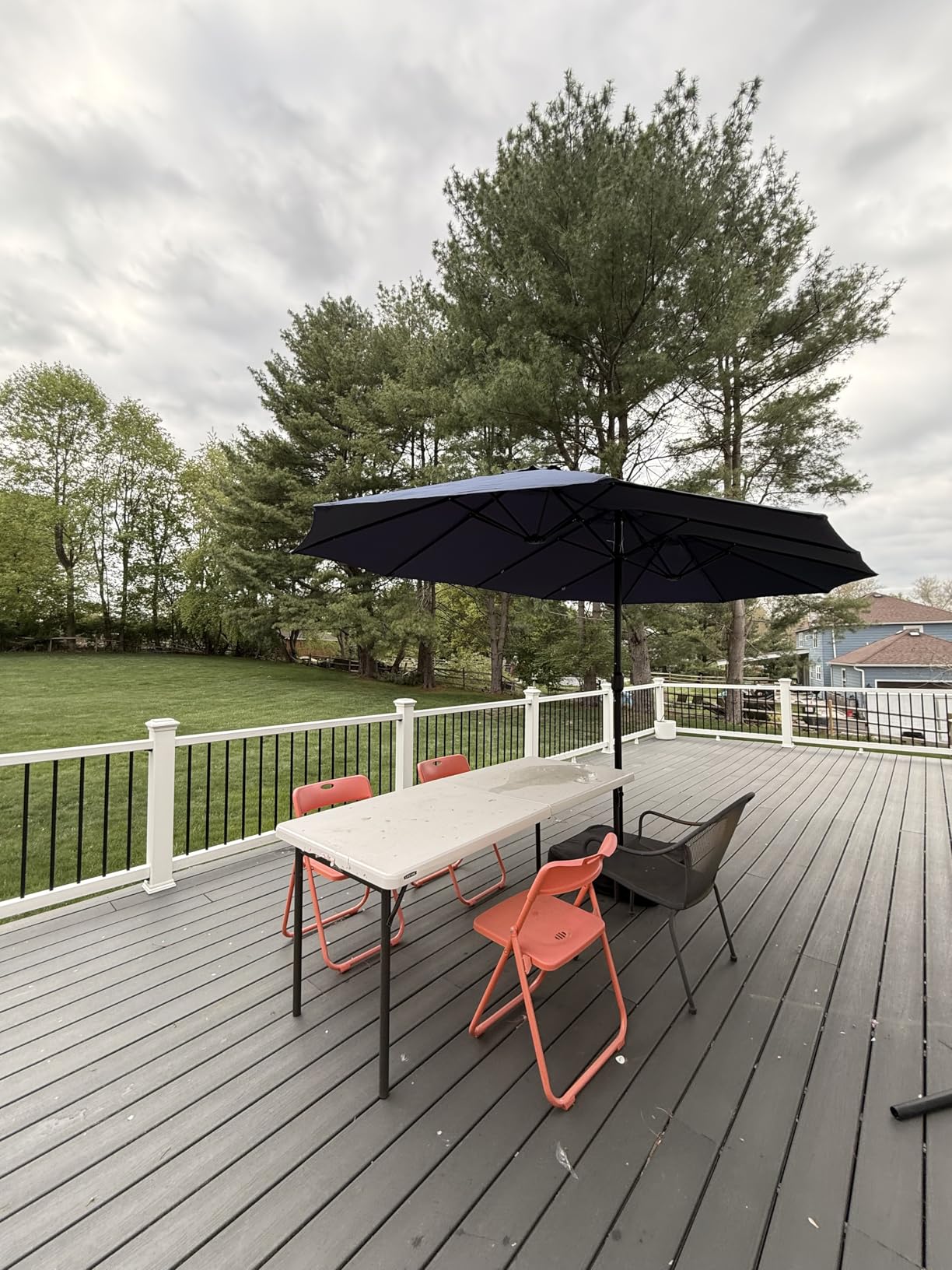 PHI VILLA 15ft Large Patio Umbrellas with Base Included, Outdoor Double-Sided Rectangle Big Market Umbrella with Stand, Outside Umbrellas for Poolside Lawn Backyard, Beige customer photo 1
