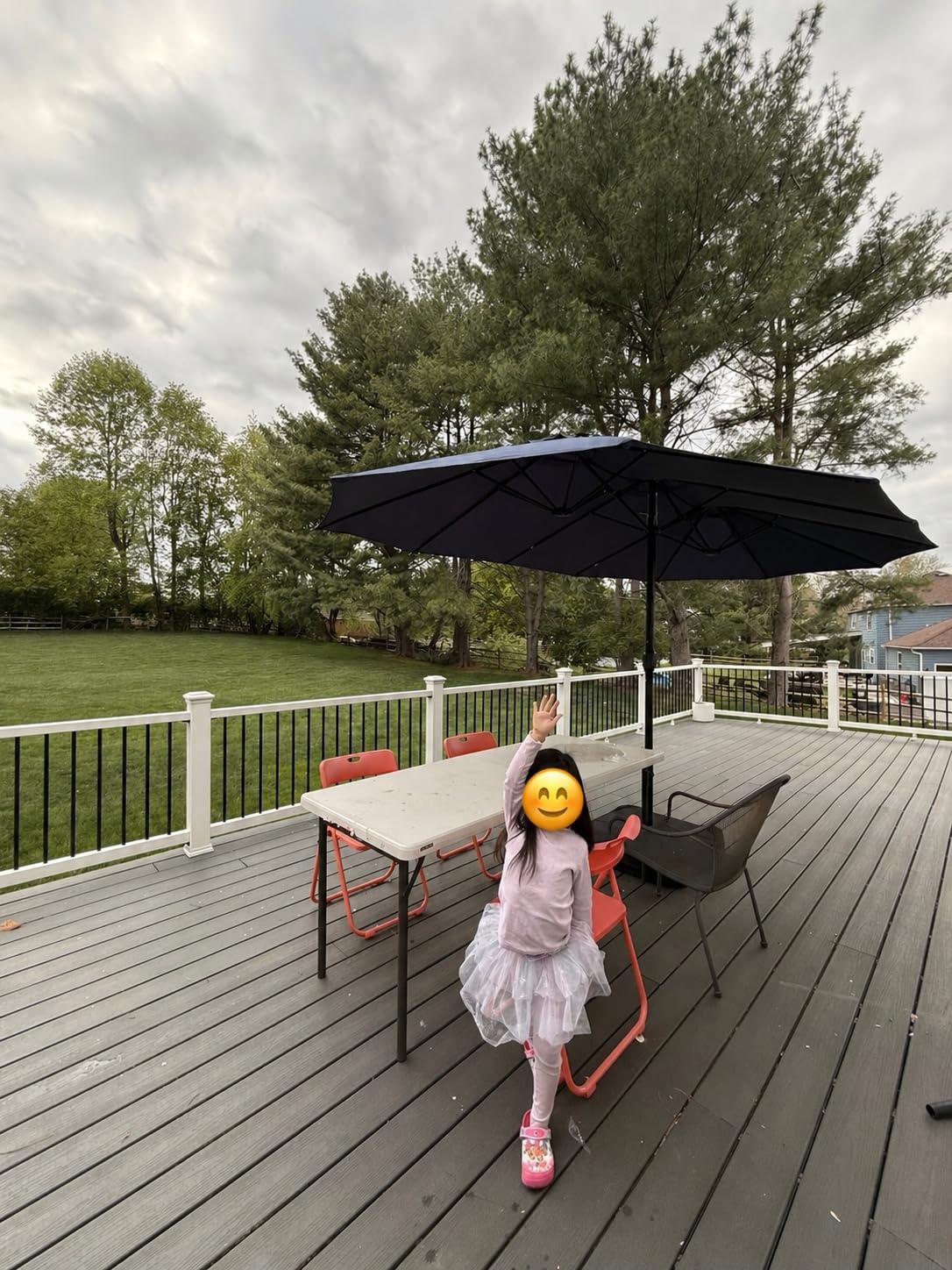 PHI VILLA 15ft Large Patio Umbrellas with Base Included, Outdoor Double-Sided Rectangle Big Market Umbrella with Stand, Outside Umbrellas for Poolside Lawn Backyard, Beige customer photo 2