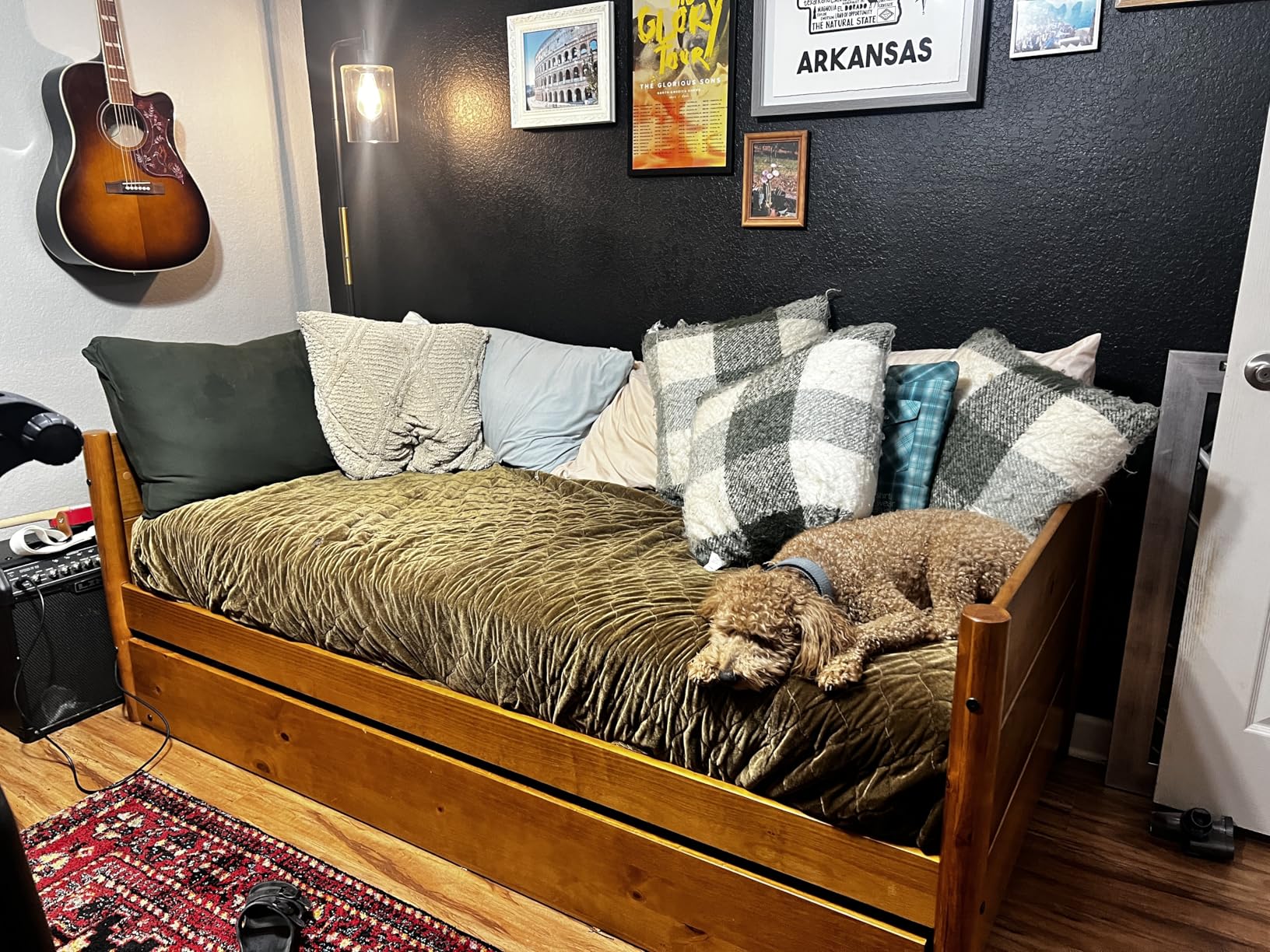 Camaflexi Mid-Century Modern Daybed & Trundle, Solid and Manufactured Wood, Panel Headboard, No Box Spring Needed, Foundation has 14 Wood Slats, Twin Trundle, Easy Assembly, Castanho Finish, Twin customer photo 2