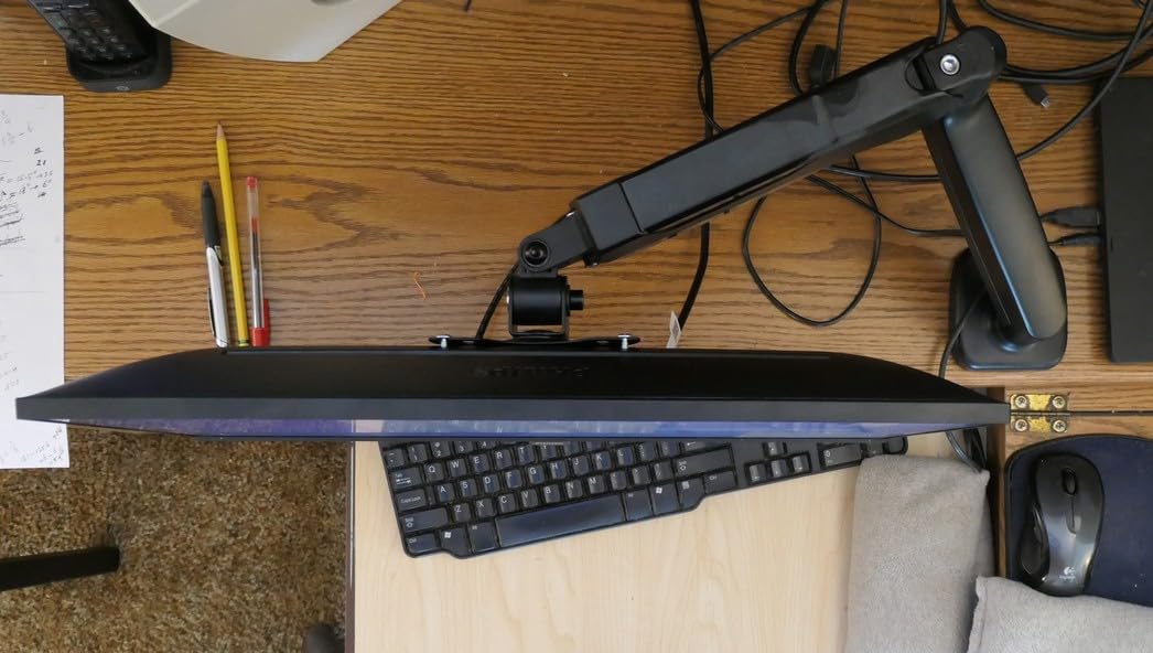 MOUNTUP Single Monitor Desk Mount Holds Screen up to 32 inch, Height Adjustable Monitor Arm, Full Motion Computer Monitors Stand with Clamp/Grommet Base, VESA Mounts Fit 4.4-17.6lbs Computer, Black customer photo 1