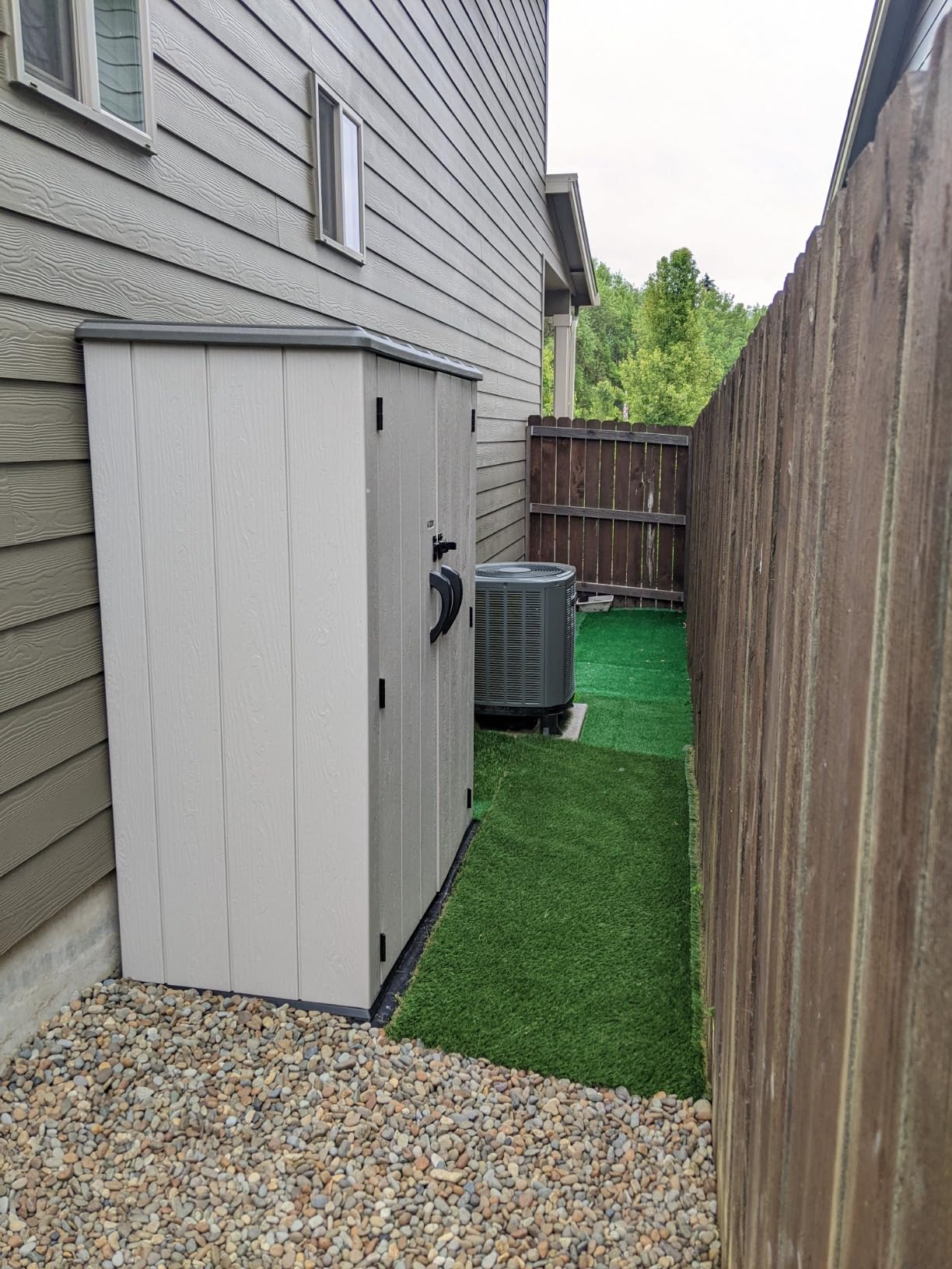 Lifetime Vertical Storage Shed, Desert Sand, Resin Outdoor Tool Shed with Lockable Doors customer photo 2
