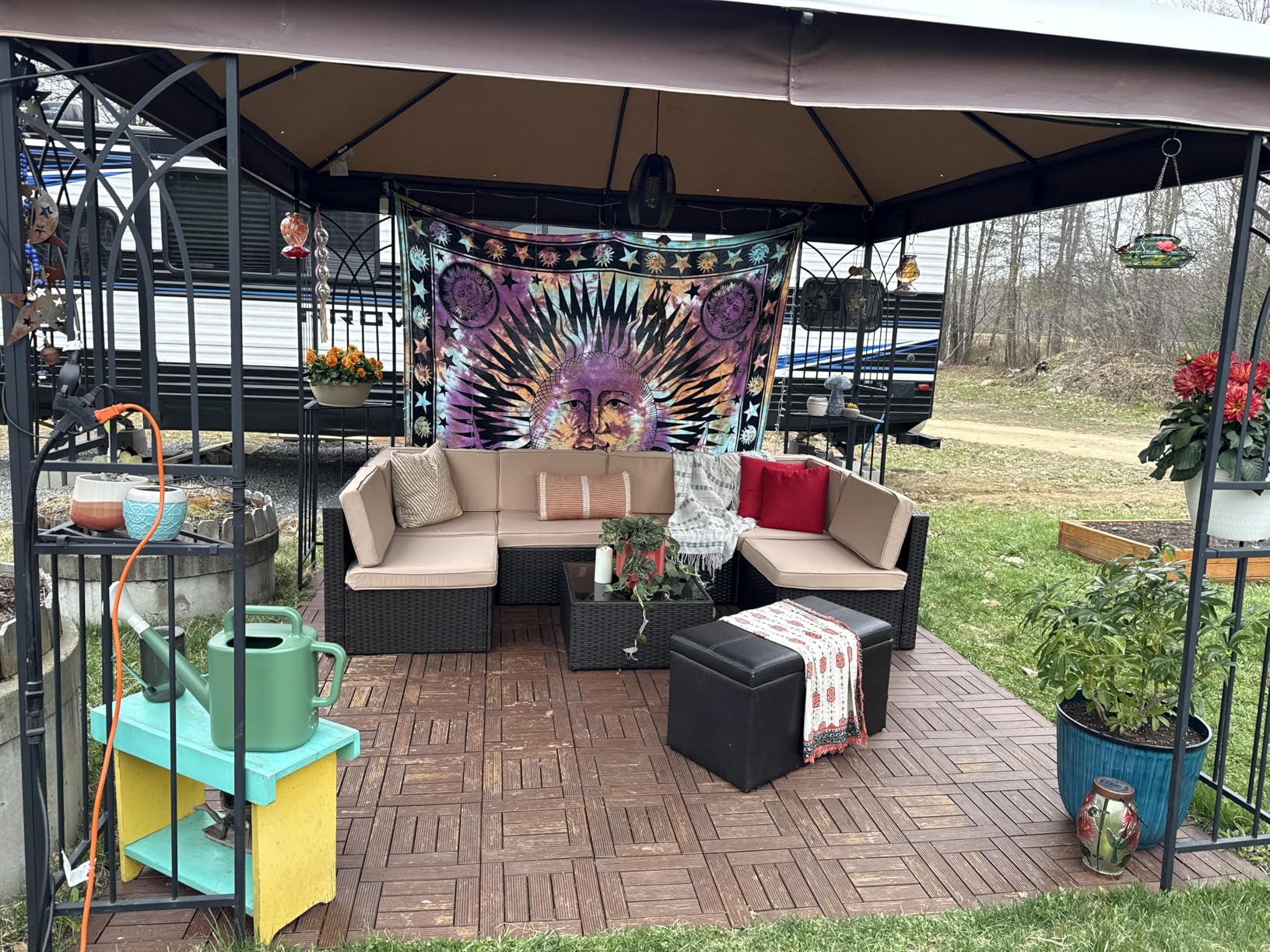 Vongrasig 5 Piece Patio Furniture Sets, Outdoor Patio Set Sectional Sofa, All-Weather PE Rattan Outdoor Couch with Ottoman, Glass Table for Garden, Backyard, Porch (Beige) customer photo 1