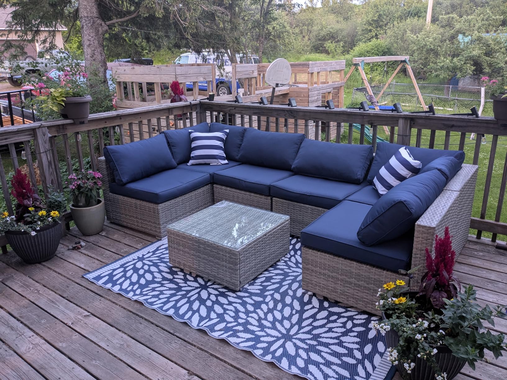 Best Choice Products 7-Piece Modular Outdoor Sectional Wicker Patio Conversation Set w/ 2 Pillows, Coffee Table, Cover Included - Brown/Red customer photo 1