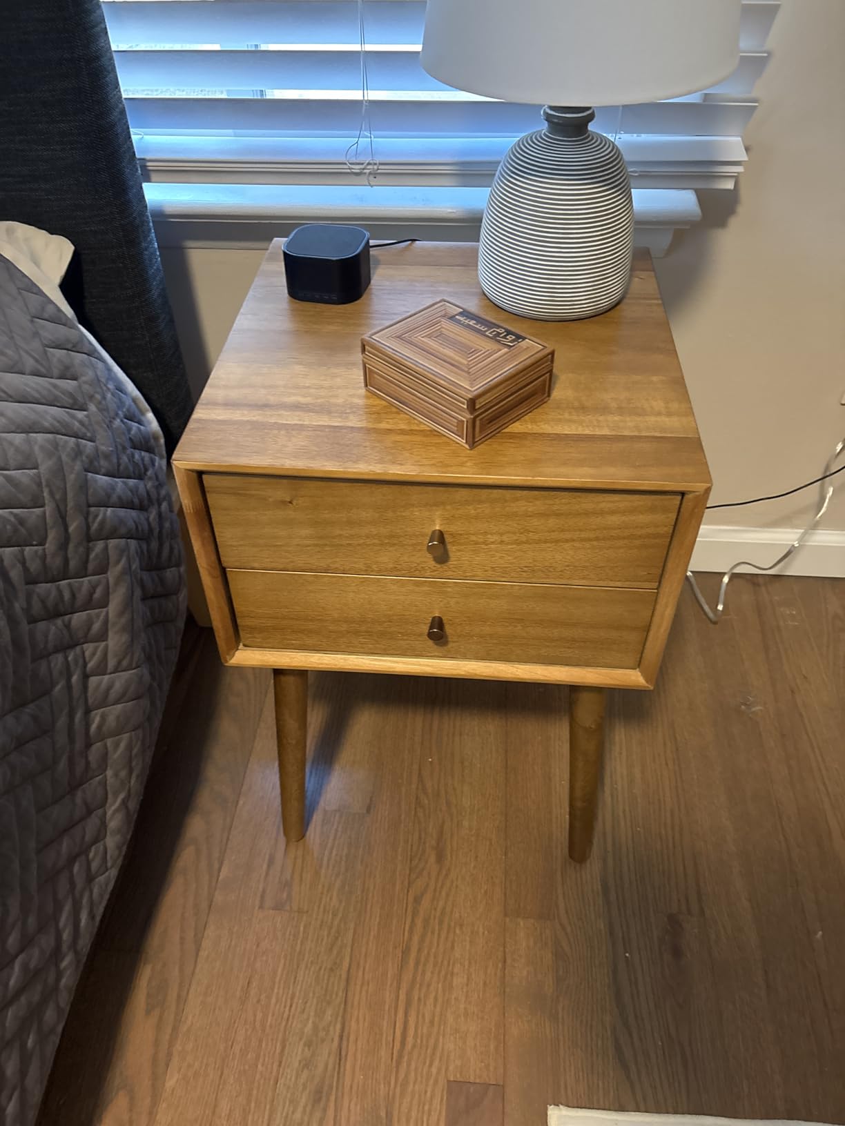 Nathan James 32704 Harper Mid-Century Oak Wood Nightstand with 2-Drawers, Small Side End Table with Storage, Brown customer photo 2